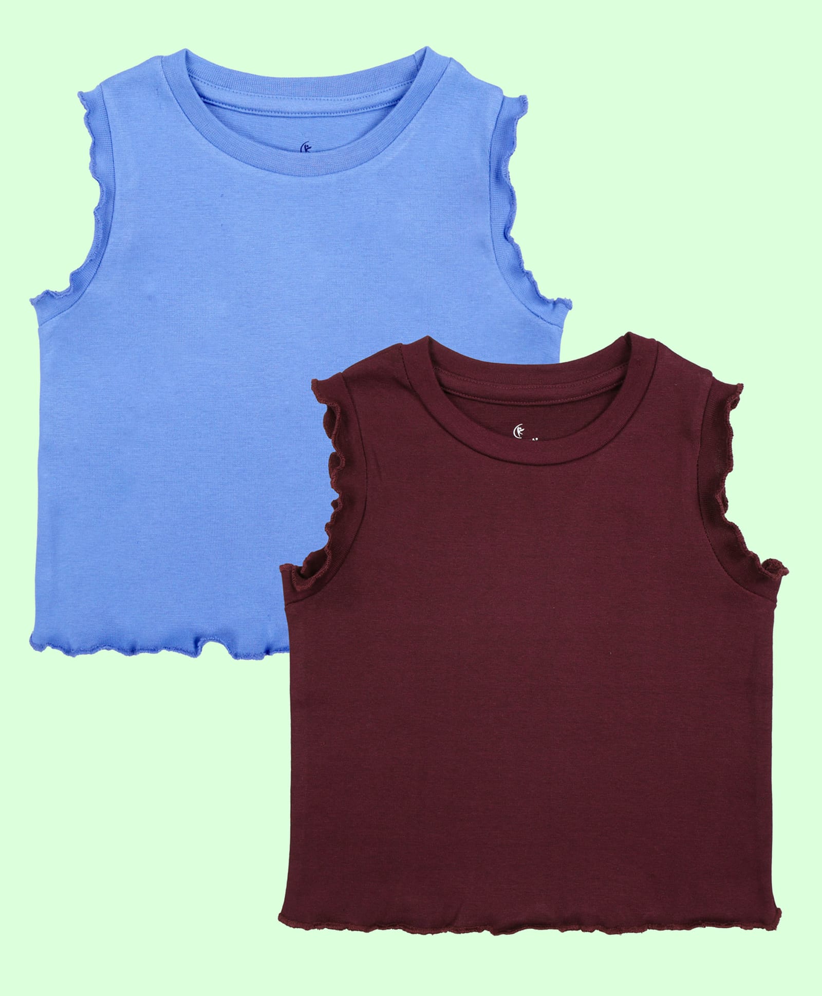 Kiddopanti Cotton Spandex Knit Pack Of 2 Sleeveless Solid Crop Tops - Blue & Wine-picture-17