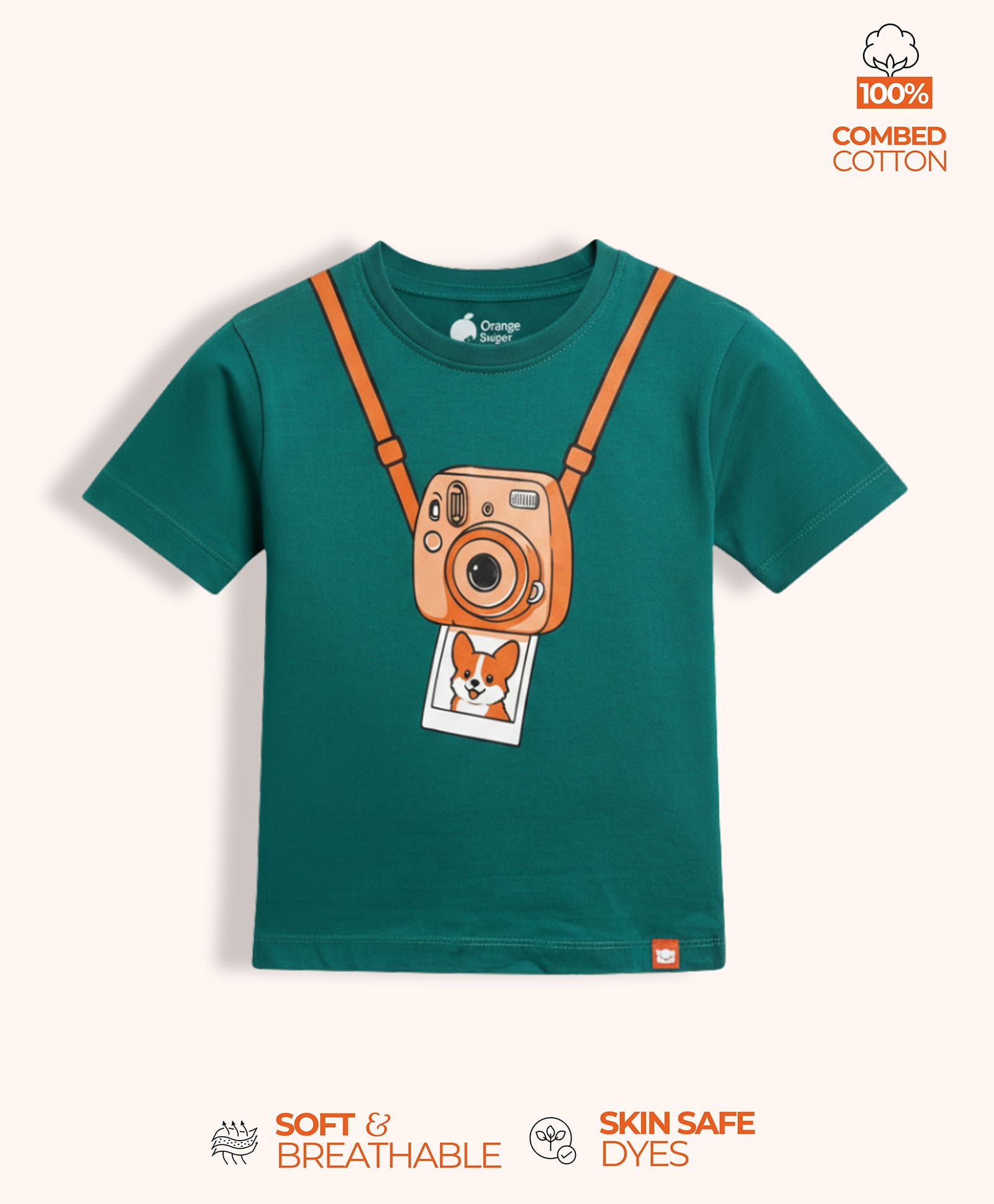 Orange Sugar 100% Cotton Knit Half Sleeves Camera Printed Tee - Green-picture-27