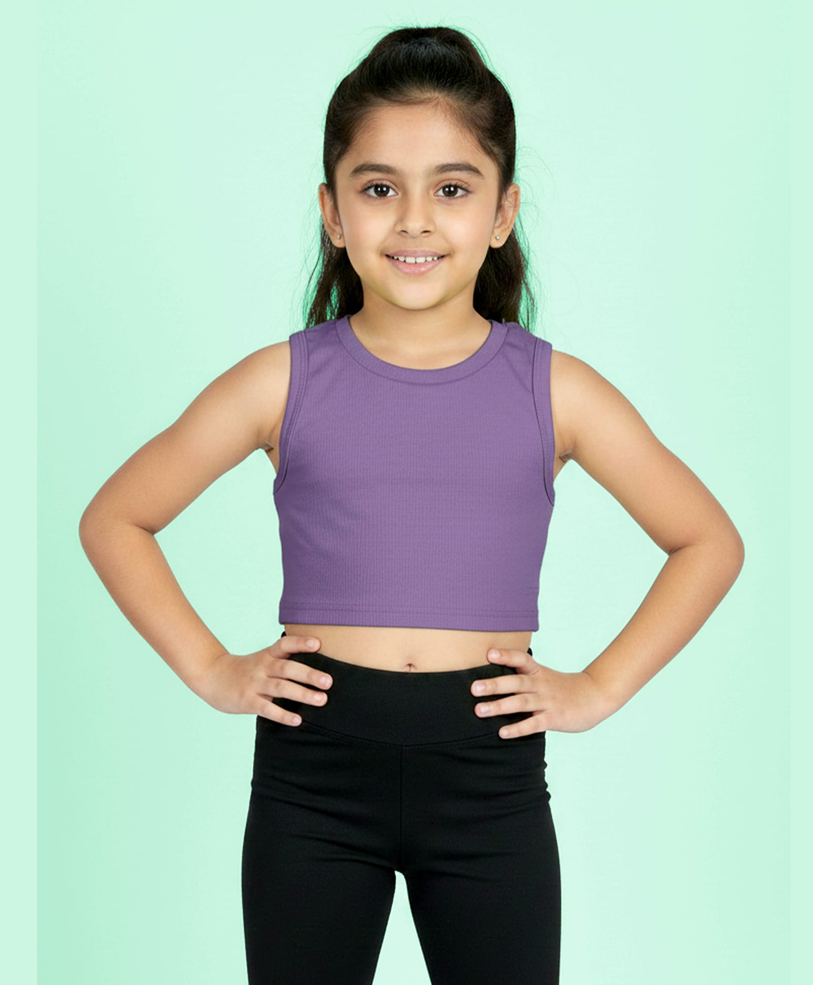 Kiddopanti Cotton Spandex Knit Sleeveless Solid Ribbed Crop Top - Purple-picture-10