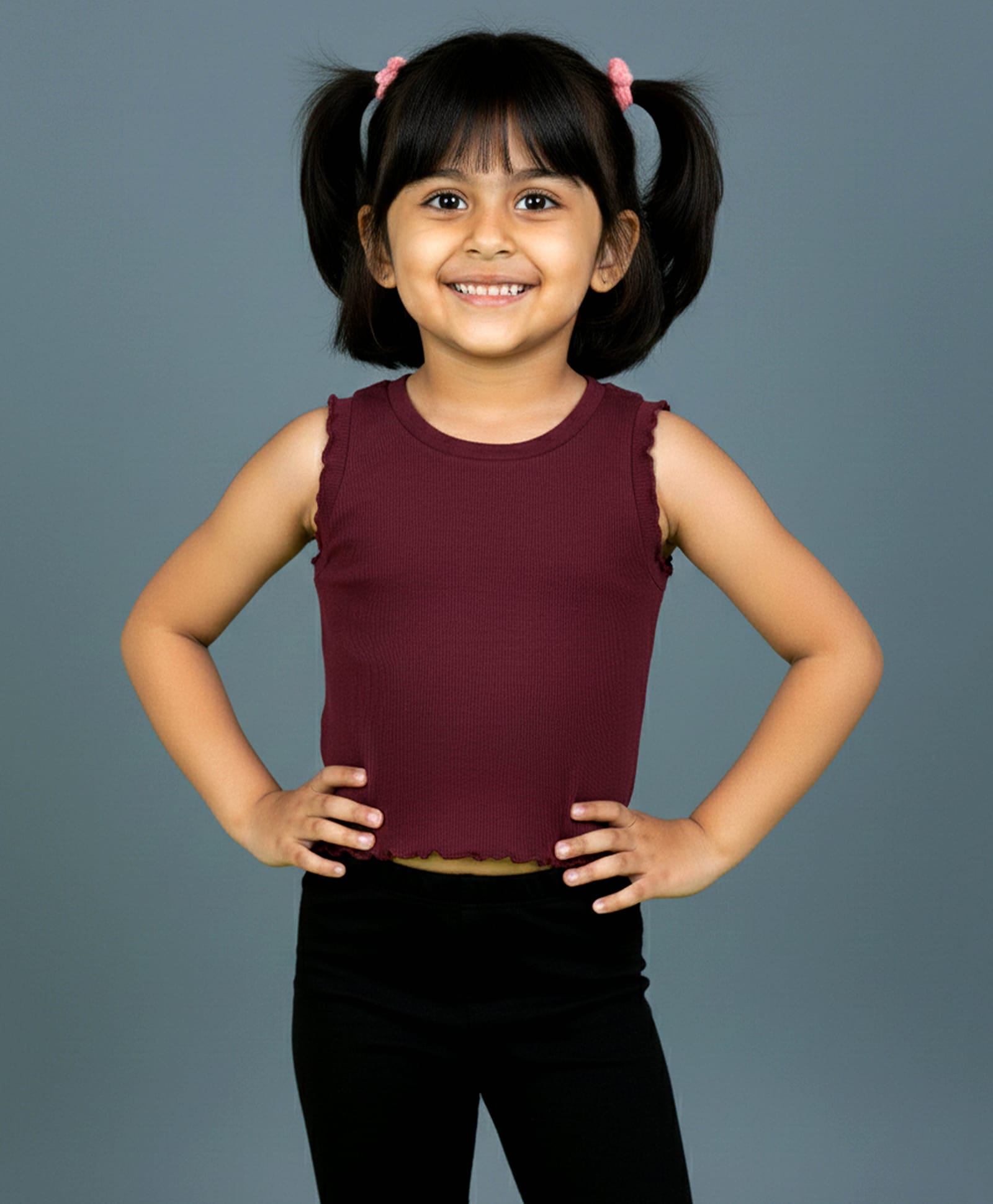 Kiddopanti Cotton Spandex Knit Sleeveless Solid Ribbed Crop Top - Wine-picture-20