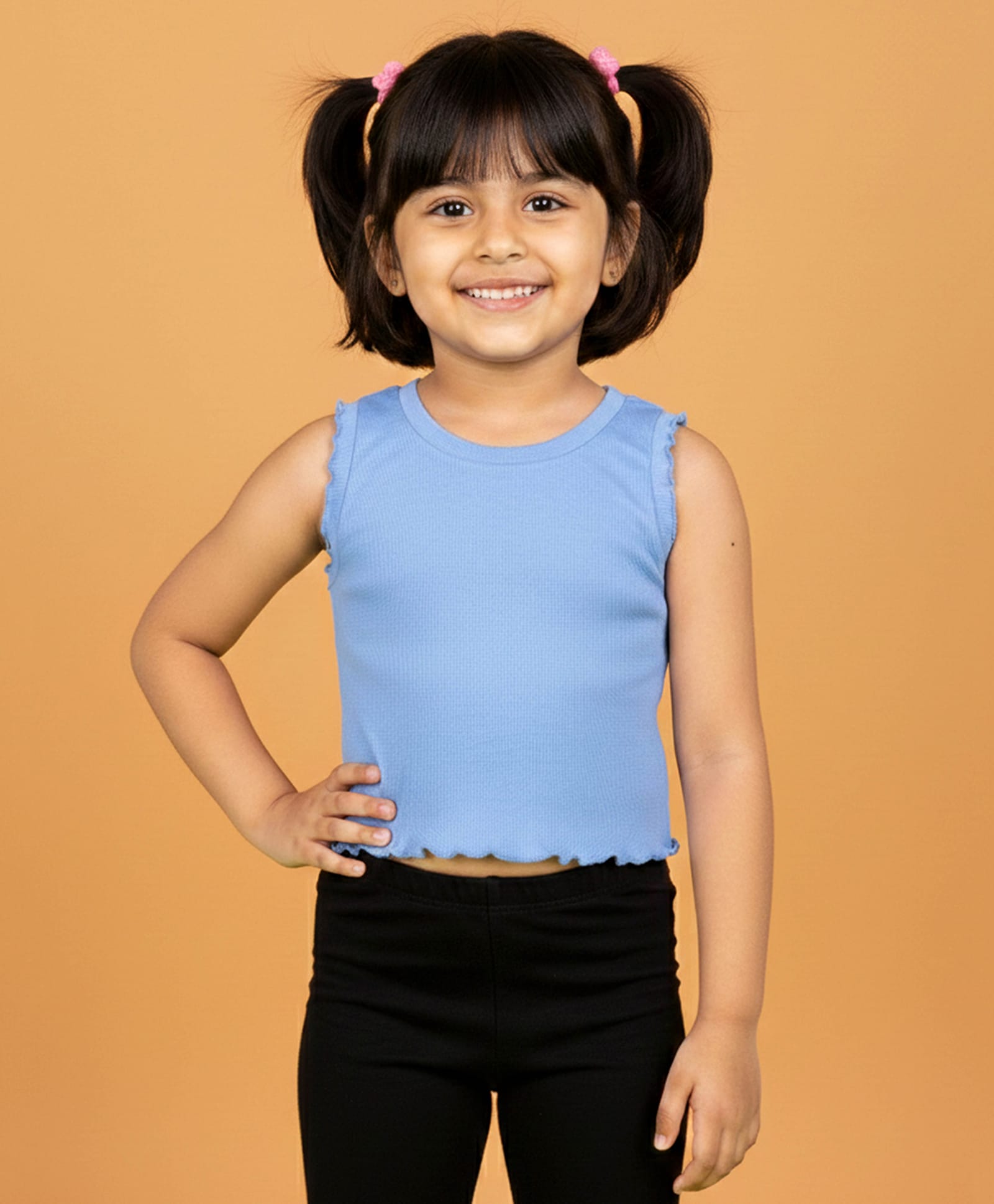 Kiddopanti Cotton Spandex Knit Sleeveless Solid Ribbed Crop Top - Blue-picture-20