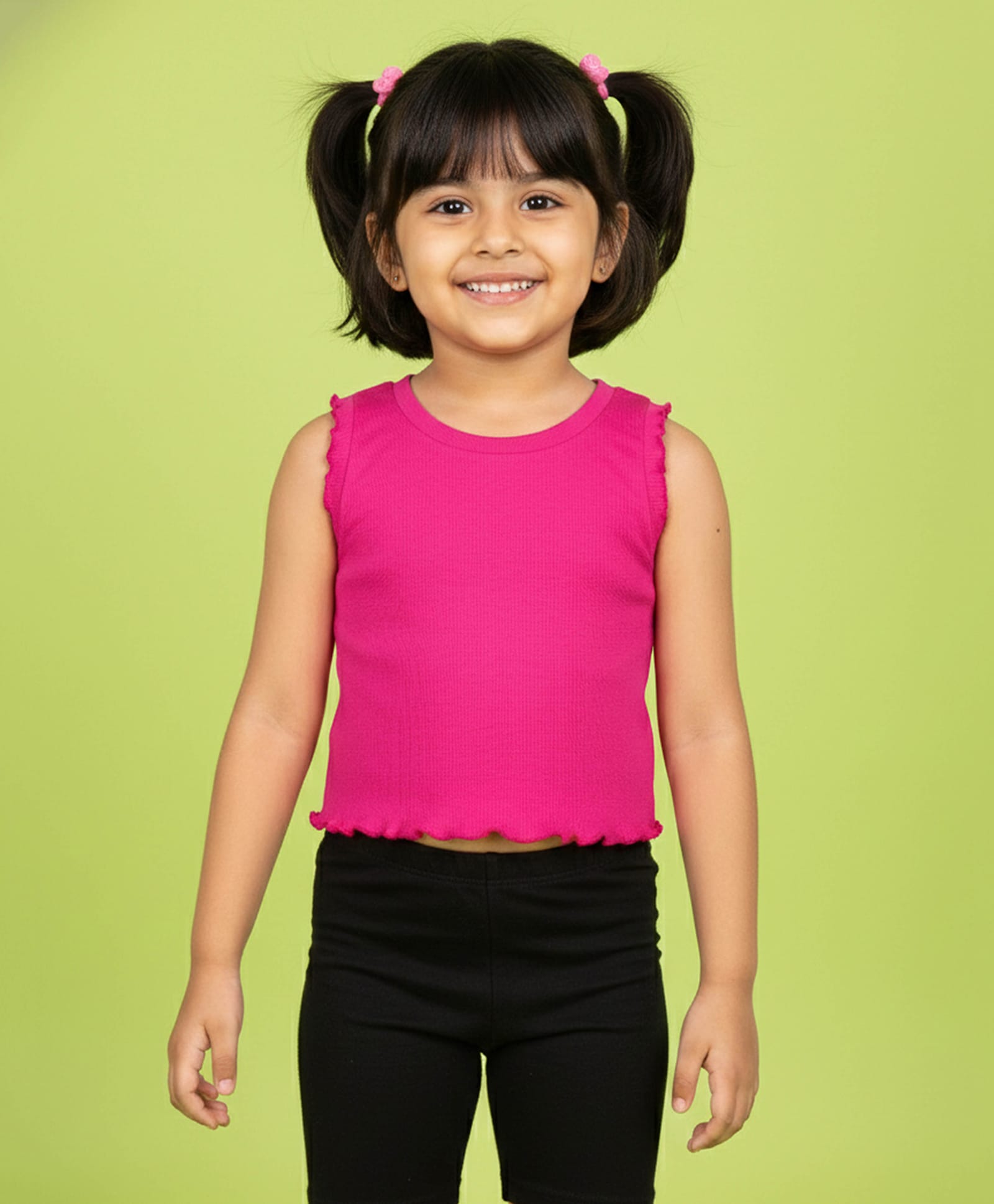 Kiddopanti Cotton Spandex Knit Sleeveless Solid Ribbed Crop Top - Fuchsia Pink-picture-10
