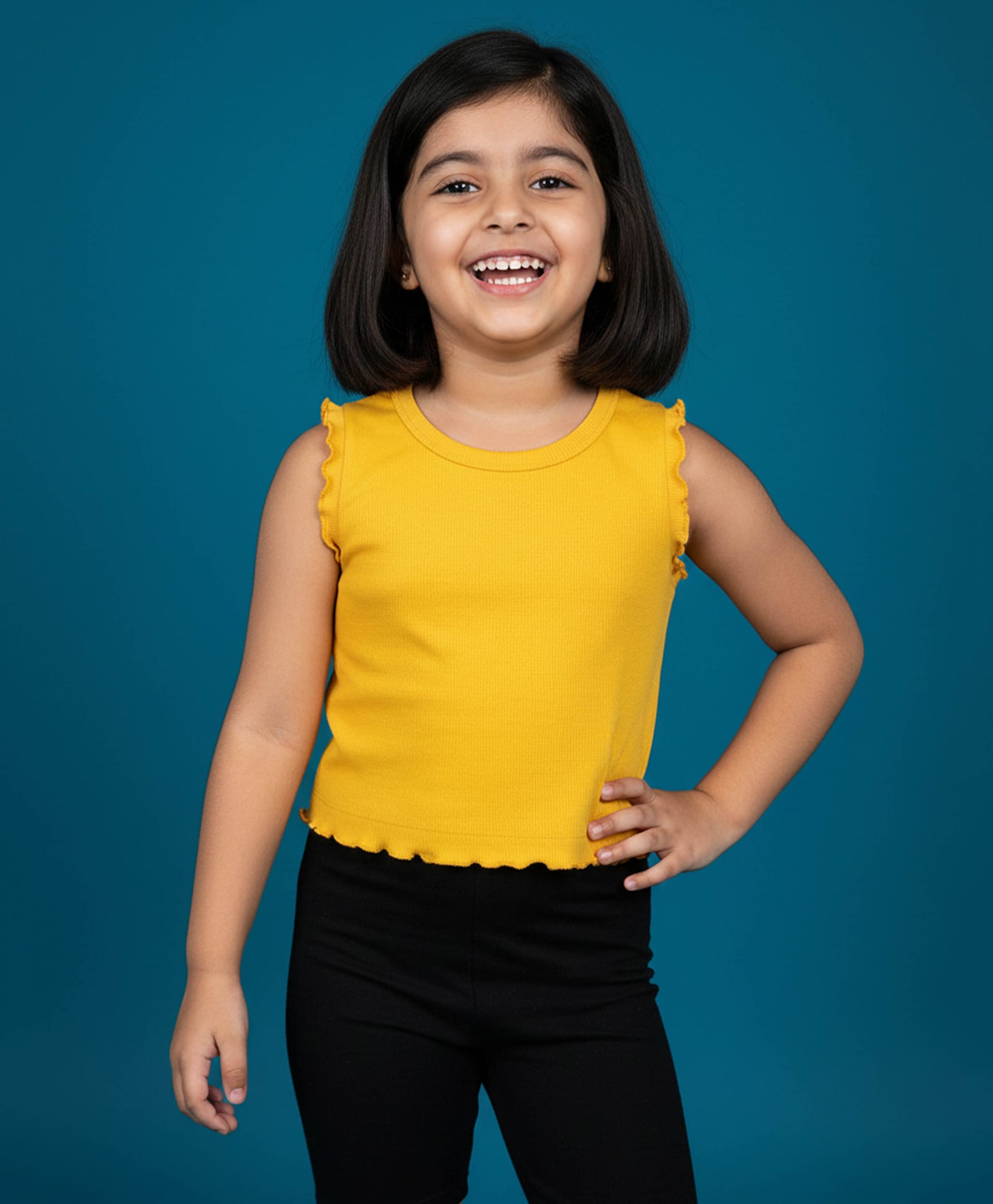 Kiddopanti Cotton Spandex Knit Sleeveless Solid Ribbed Crop Top - Yellow-picture-20