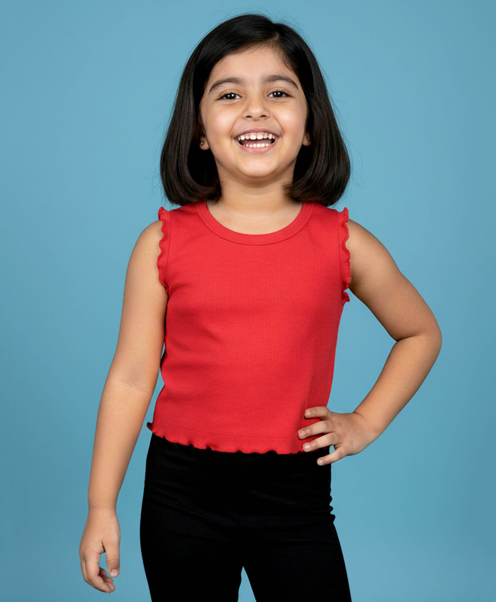 Kiddopanti Cotton Spandex Knit Sleeveless Solid Ribbed Crop Top - Red-image-20