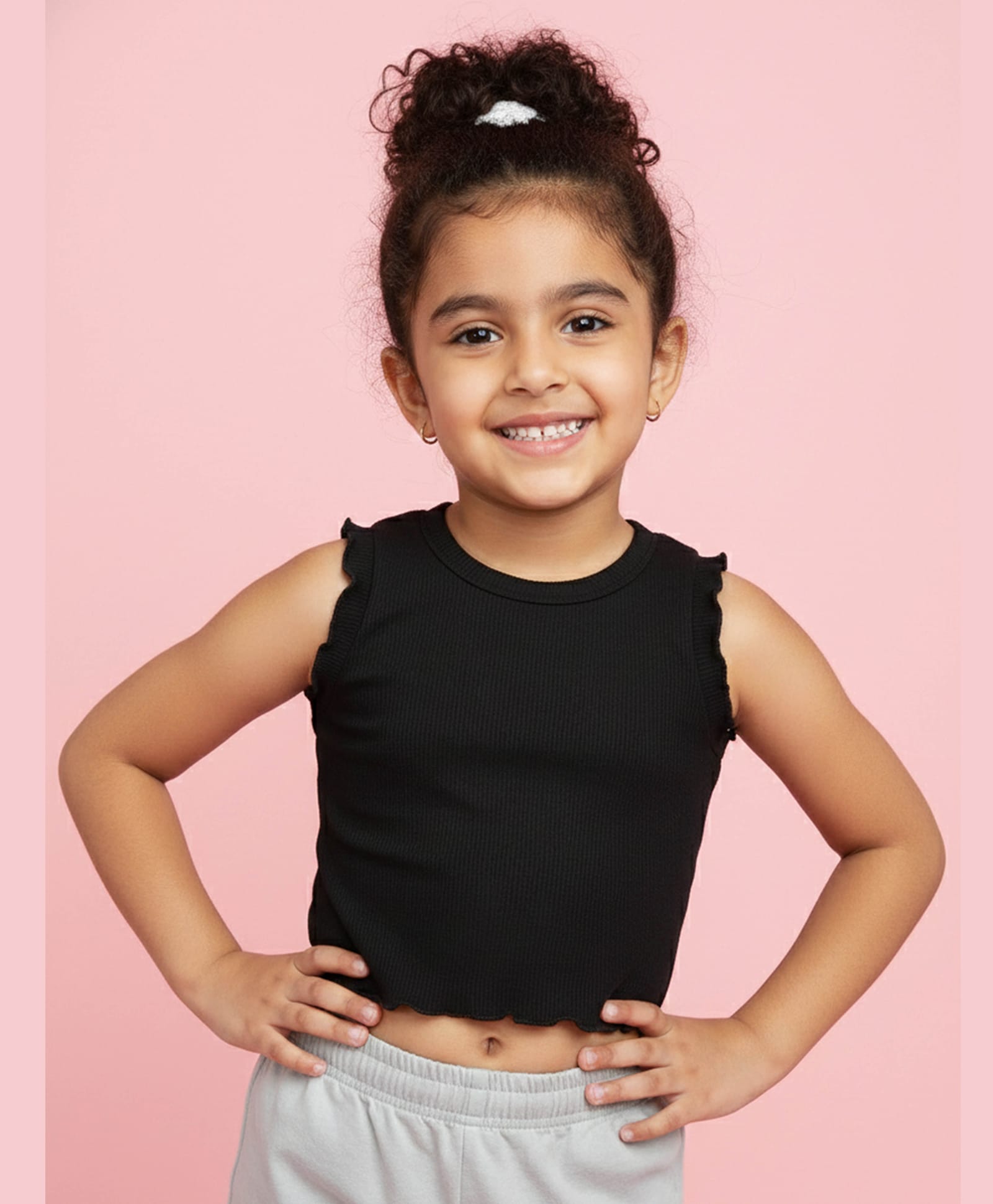Kiddopanti Cotton Spandex Knit Sleeveless Solid Crop Top - Black-picture-22