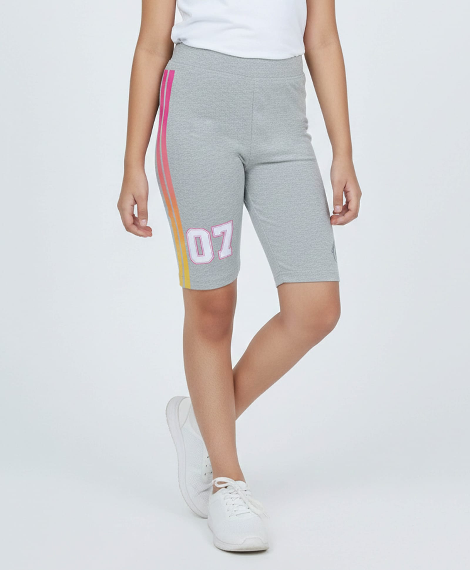 Kiddopanti Cotton Spandex Knit 07 Number Printed Cycling Shorts - Grey Melange-image-40