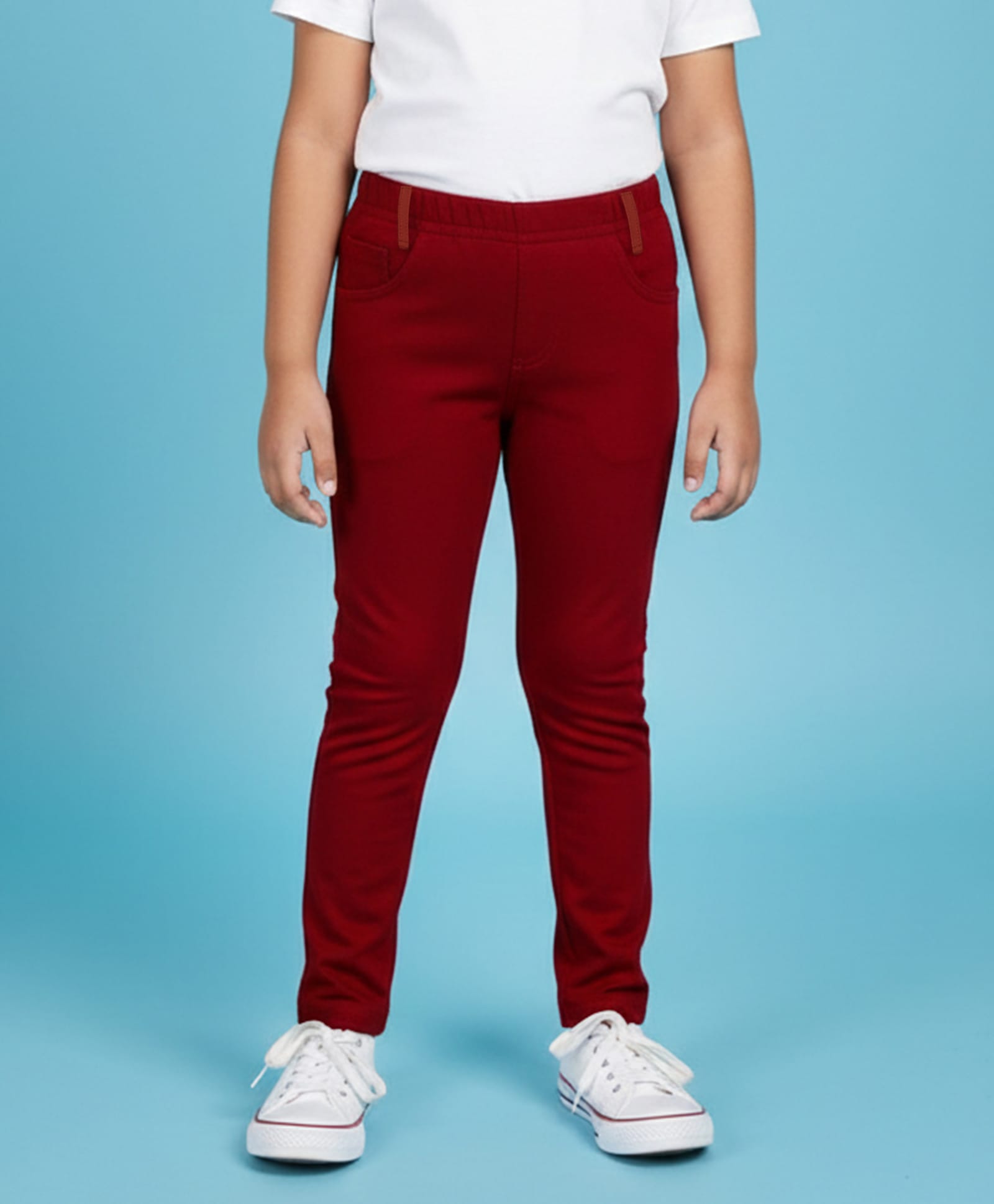 Kiddopanti Knit Solid Jeggings - Maroon-picture-33