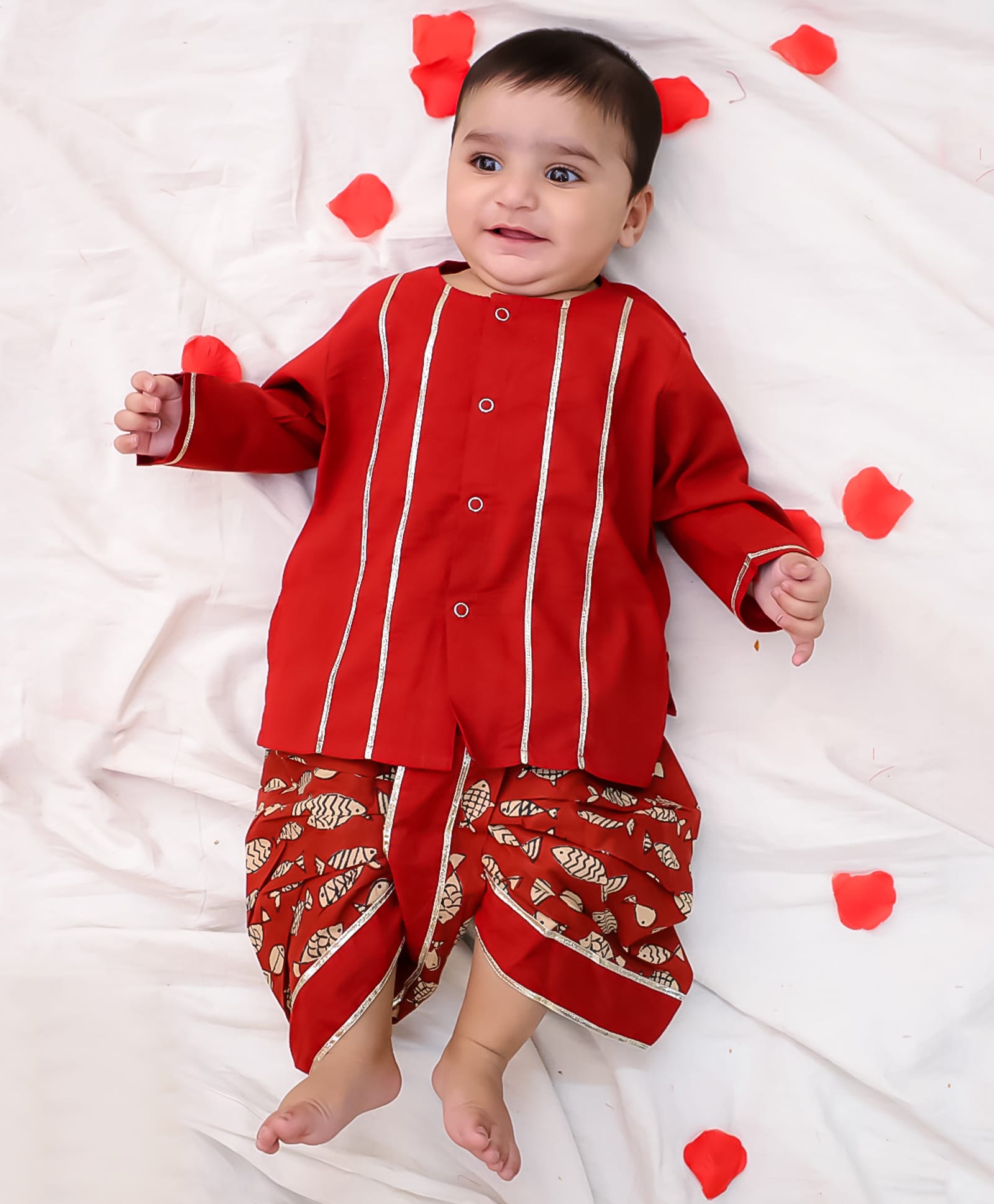 BownBee Cotton Woven Full Sleeves Lace Embellished Kurta & Dhoti Set - Maroon-picture-25