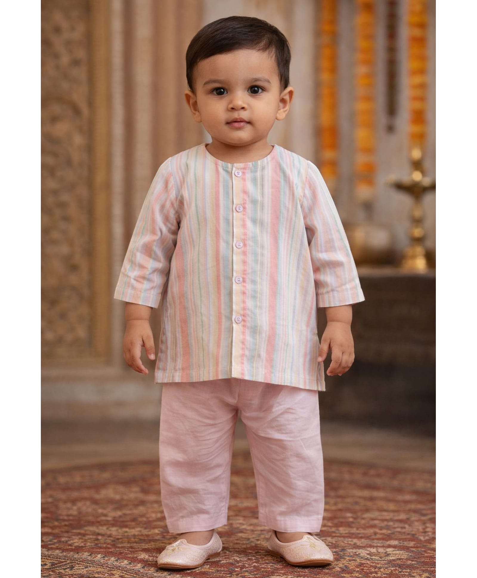 Pspeaches Cotton Woven Full Sleeves Striped Kurta Pyjama Set - Pink-picture-39