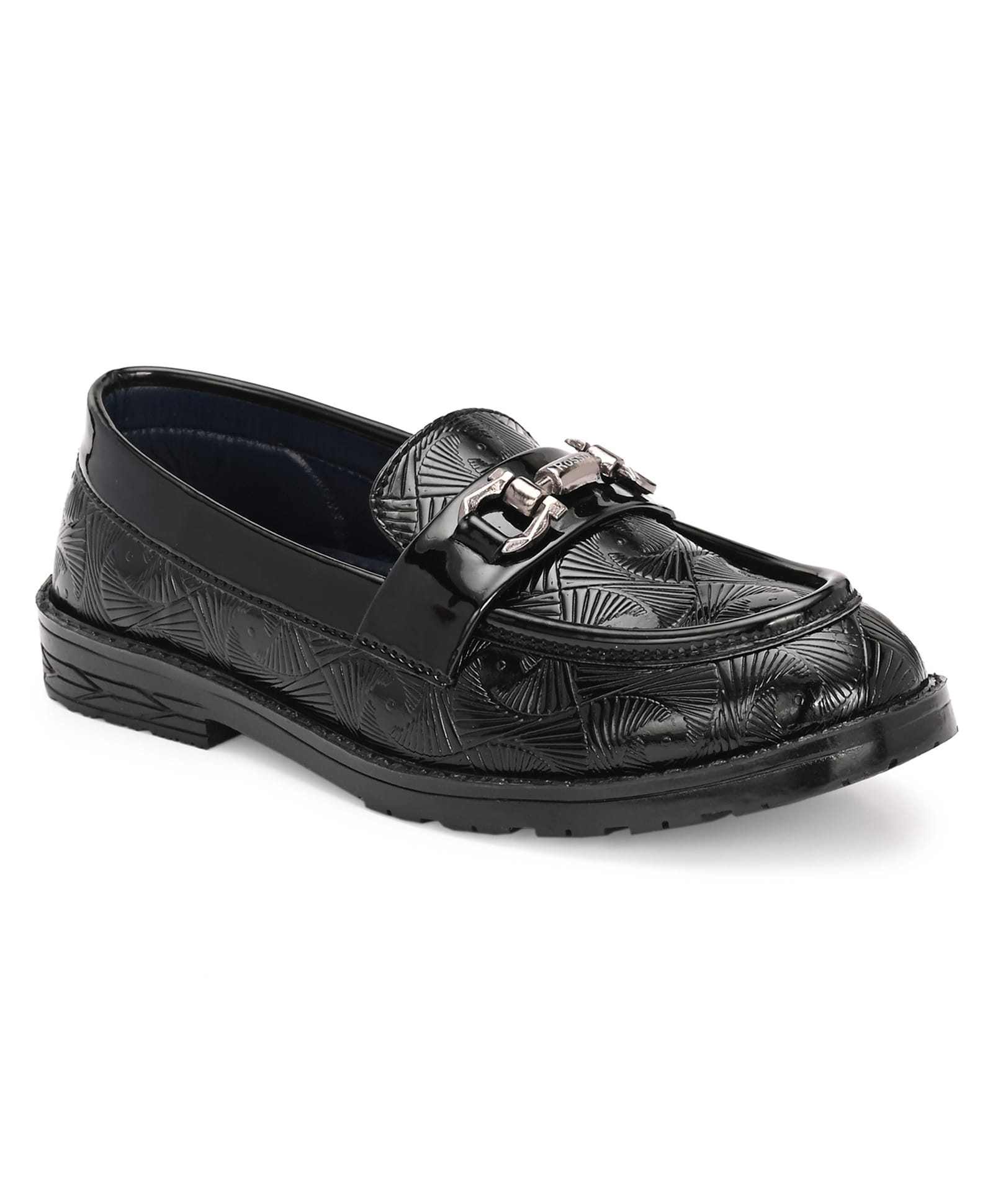 Stefens Metal Applique Detailed Textured Loafers - Black-image-2