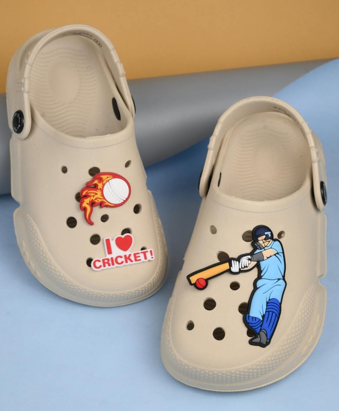 Yellow Bee Cricket Theme Applique Detailed Perforated Slingback Clogs - Beige