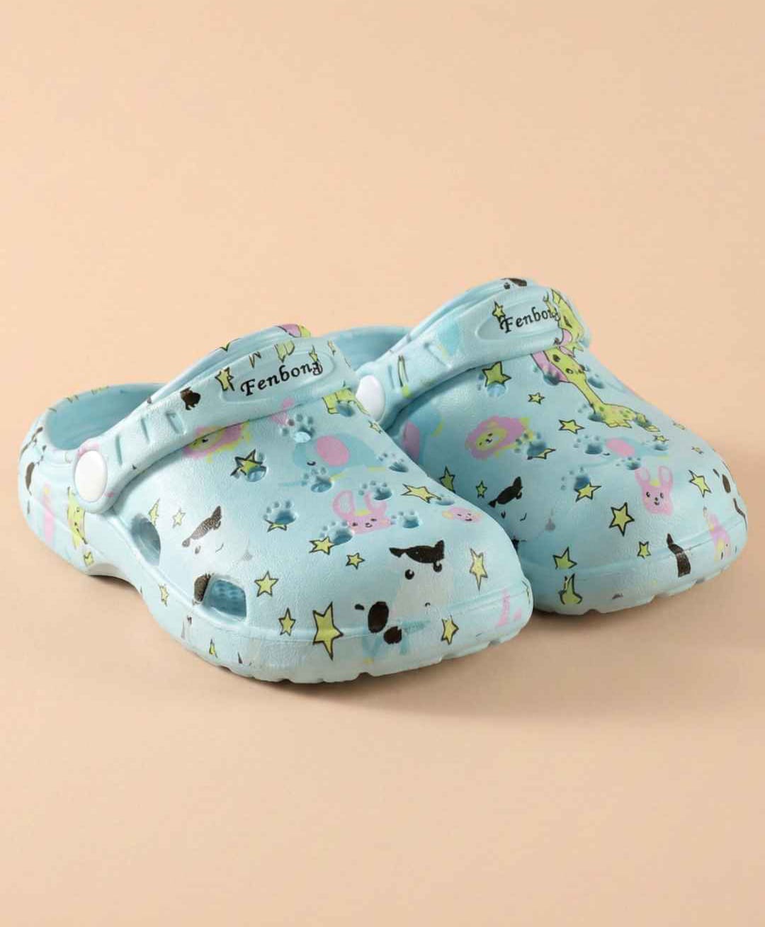 Yellow Bee Animal & Stars Designed Perforated Slingback Clogs - Blue-picture-13