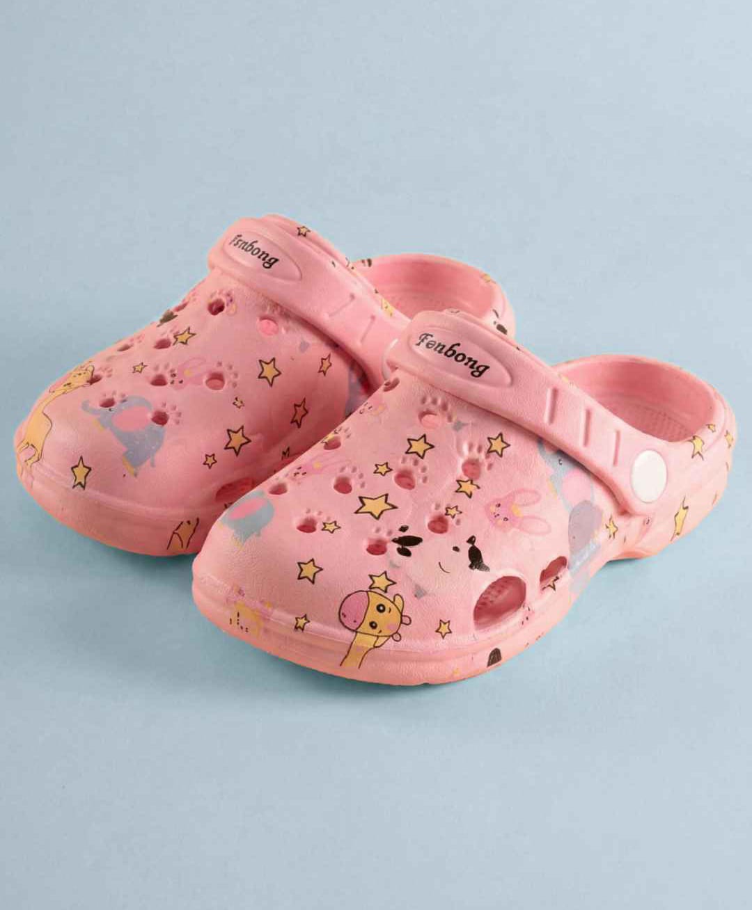 Yellow Bee Animal & Stars Designed Perforated Slingback Clogs - Pink-picture-25