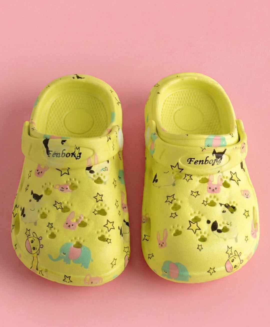 Yellow Bee Animal & Stars Designed Perforated Slingback Clogs - Yellow-image-29