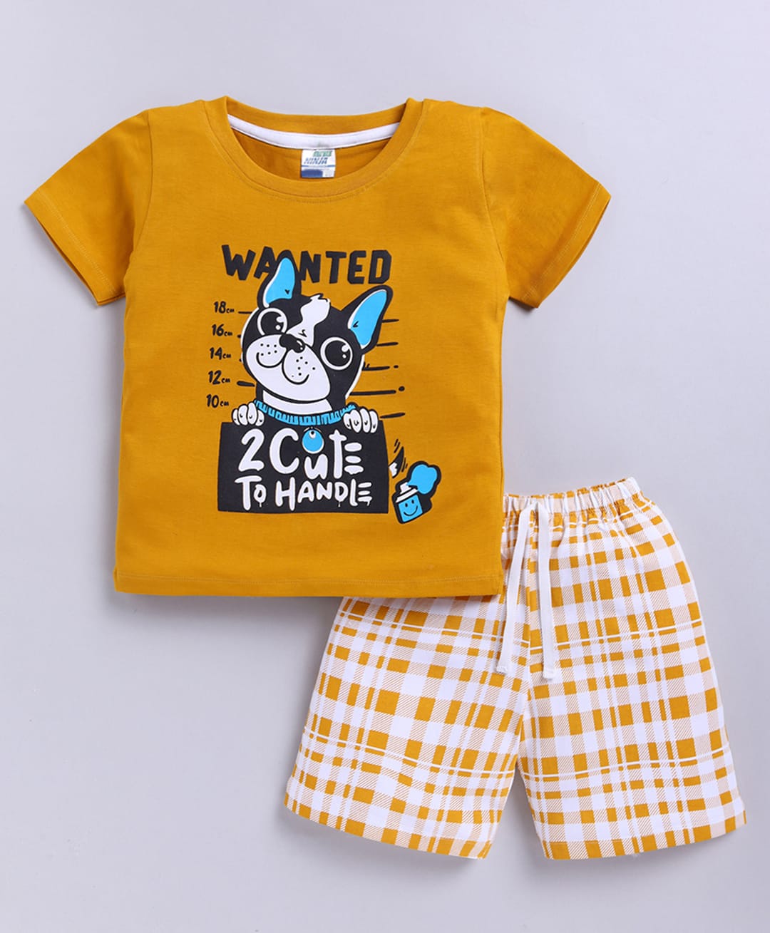 Little Ninja Cotton Knit Half Sleeves 2 Cute To Handle Text Printed Tee With Shorts Set - Mustard-picture-24