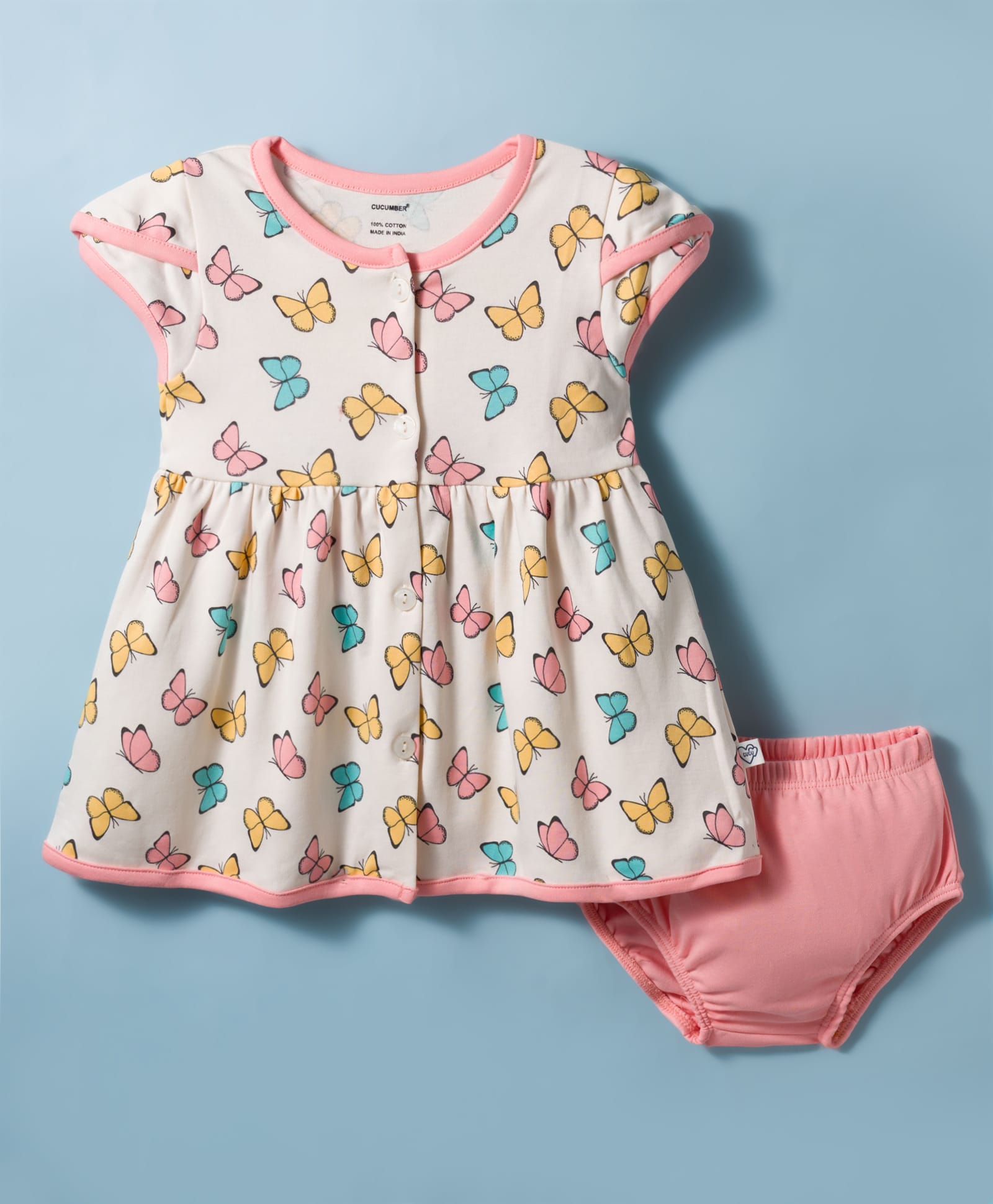 CUCUMBER Interlock Knit Sleeveless Butterfly Printed Frock with Bloomer - Baby Pink-image-47