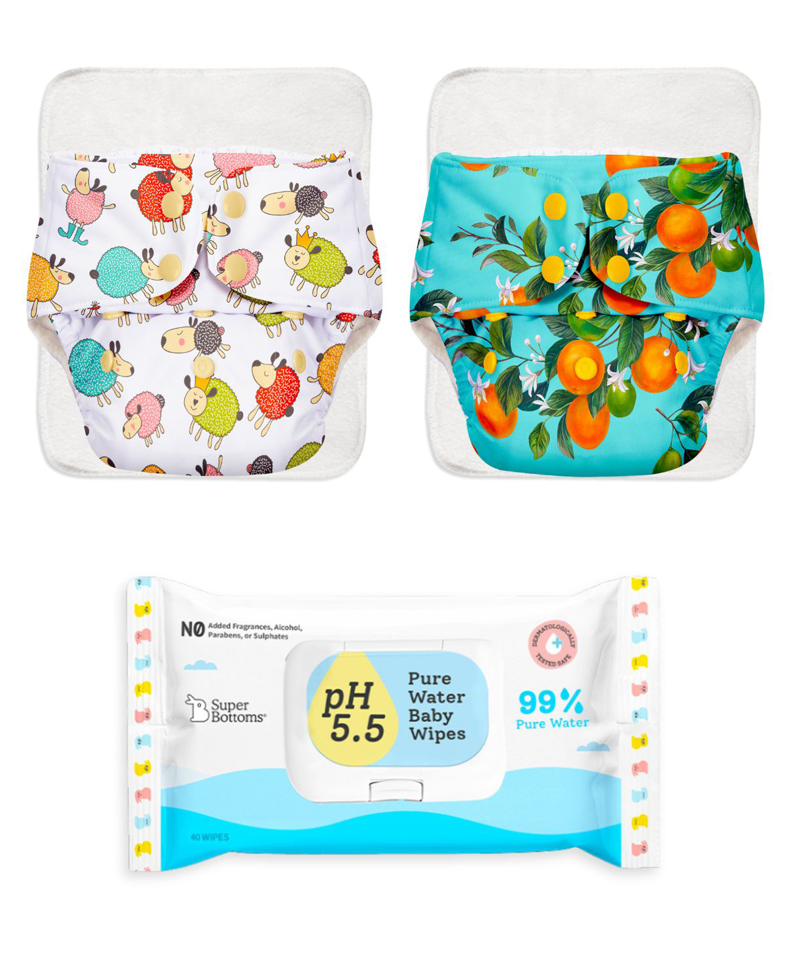 Superbottoms Cloth Diaper Pack of 2 with UltraThin Dry Pads and 40 Pcs Baby Water Wipes-image-7