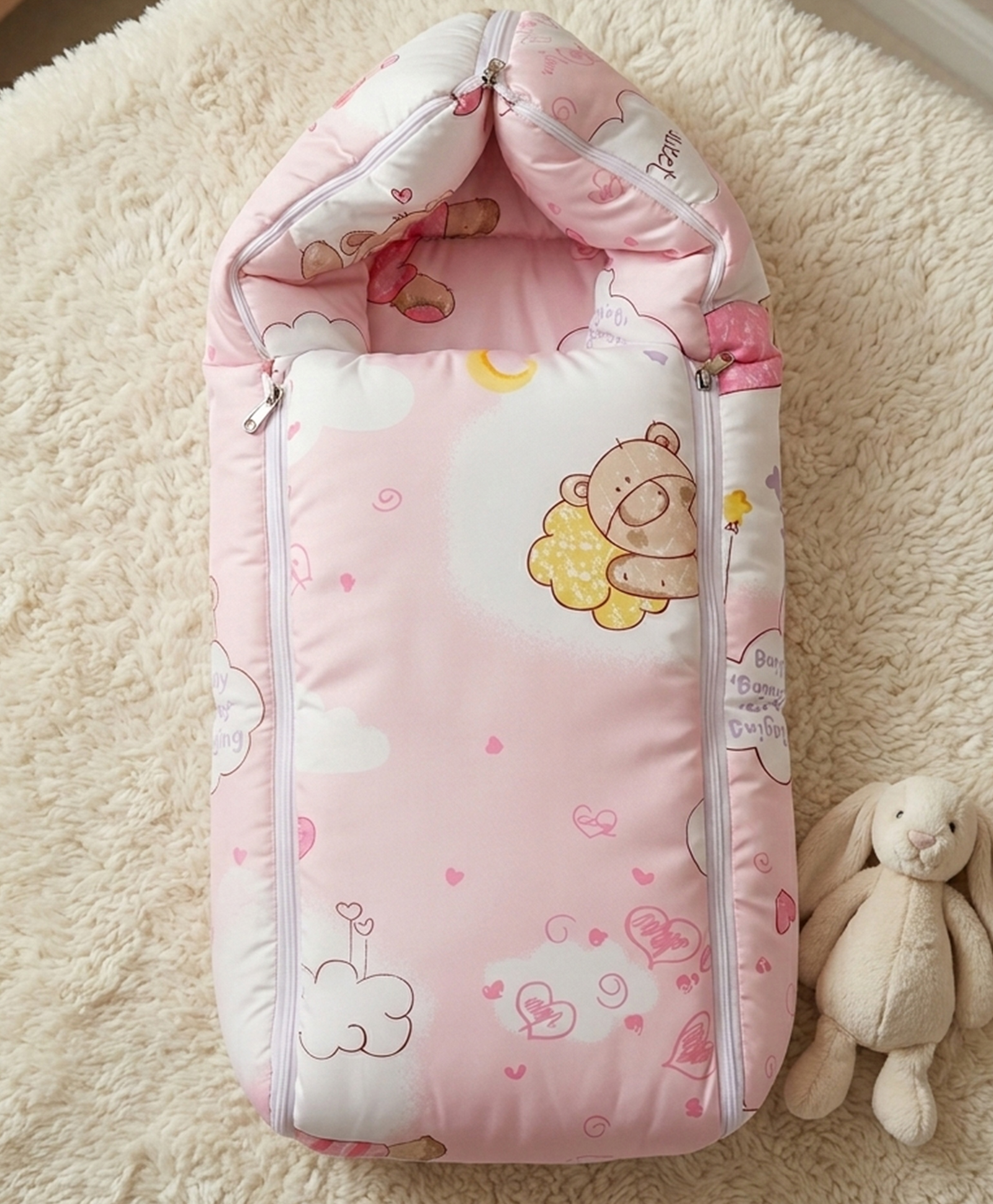 GRASPING FINGERS 3 in 1 Pricky Pal Theme 100% Cotton Carry Nest Cum Sleeping Bag Portable Bassinet for Newborn & Infant - Pink-picture-10