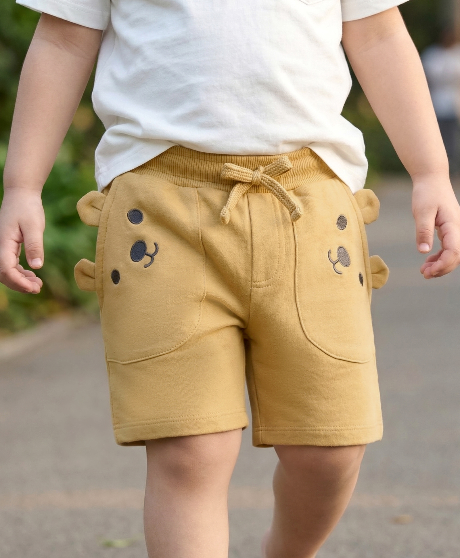 Babyhug Terry Knit Mid Thigh Shorts with Bear Embroidery - Brown-picture-22