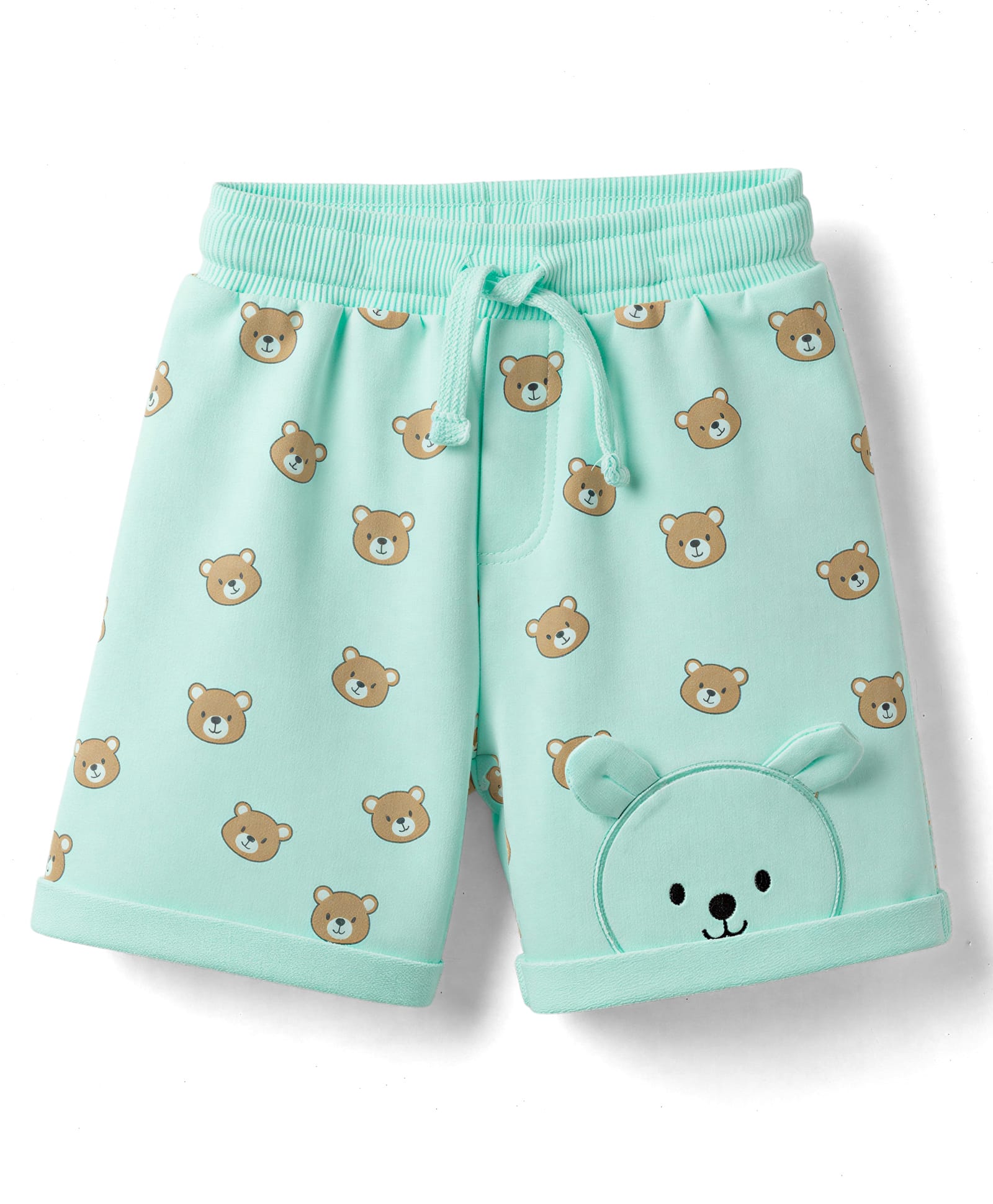 Babyhug Terry Knit Mid Thigh Shorts With Teddy Print & Applique - Aqua Blue-image-30