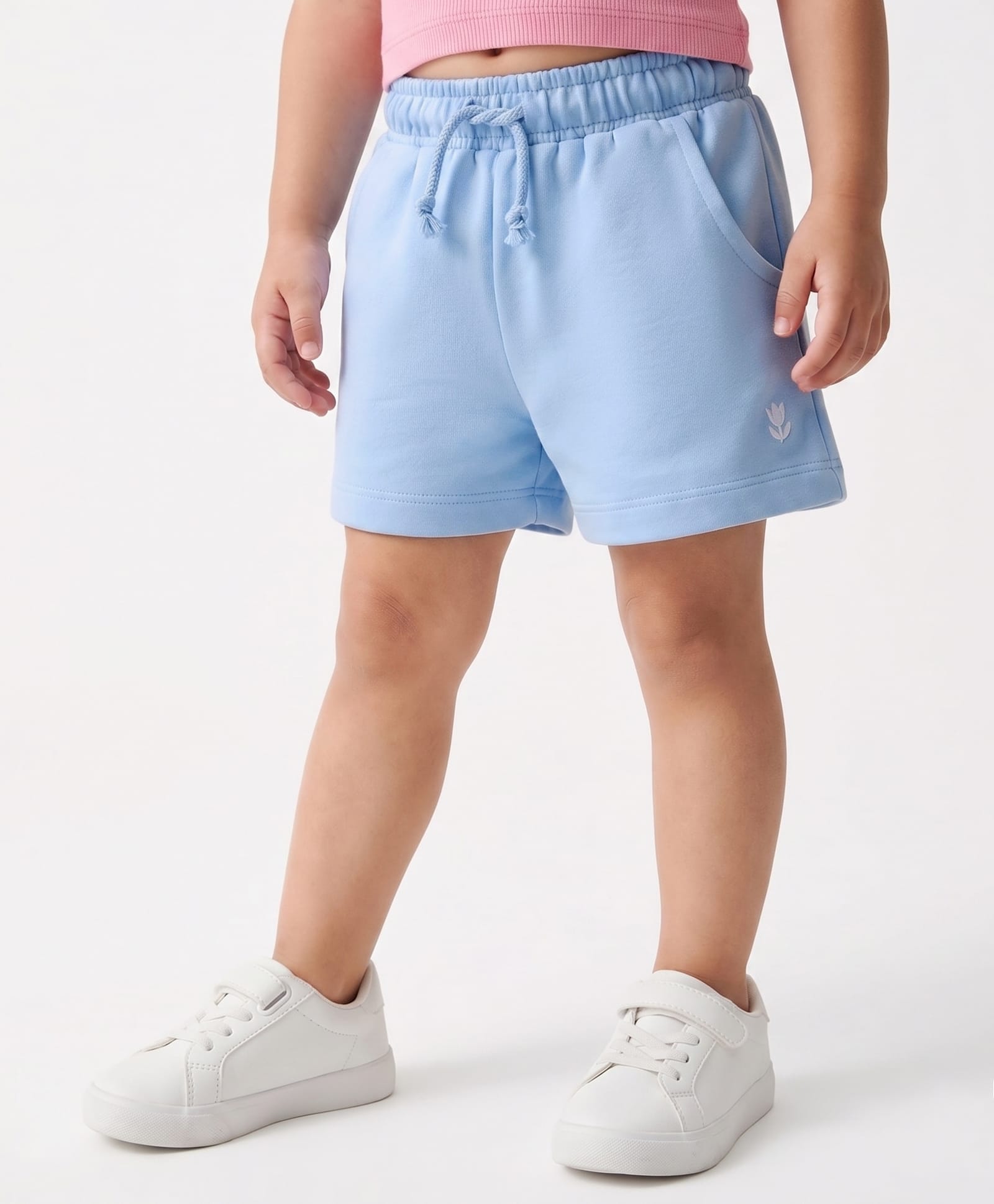 Babyhug Terry Knit Mid Thigh Shorts with Floral Embroidery - Blue-picture-17