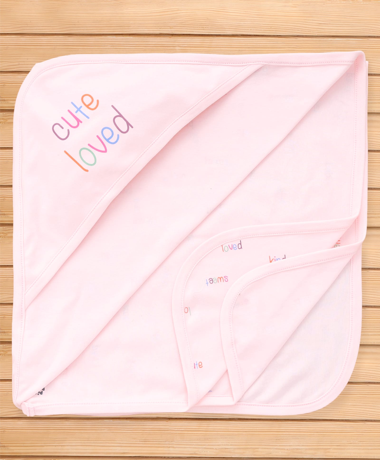 Pink Rabbit Interlock Knit Hooded Towel with Cute Loved Print L 84 x B 84 cm - Light Pink-picture-30