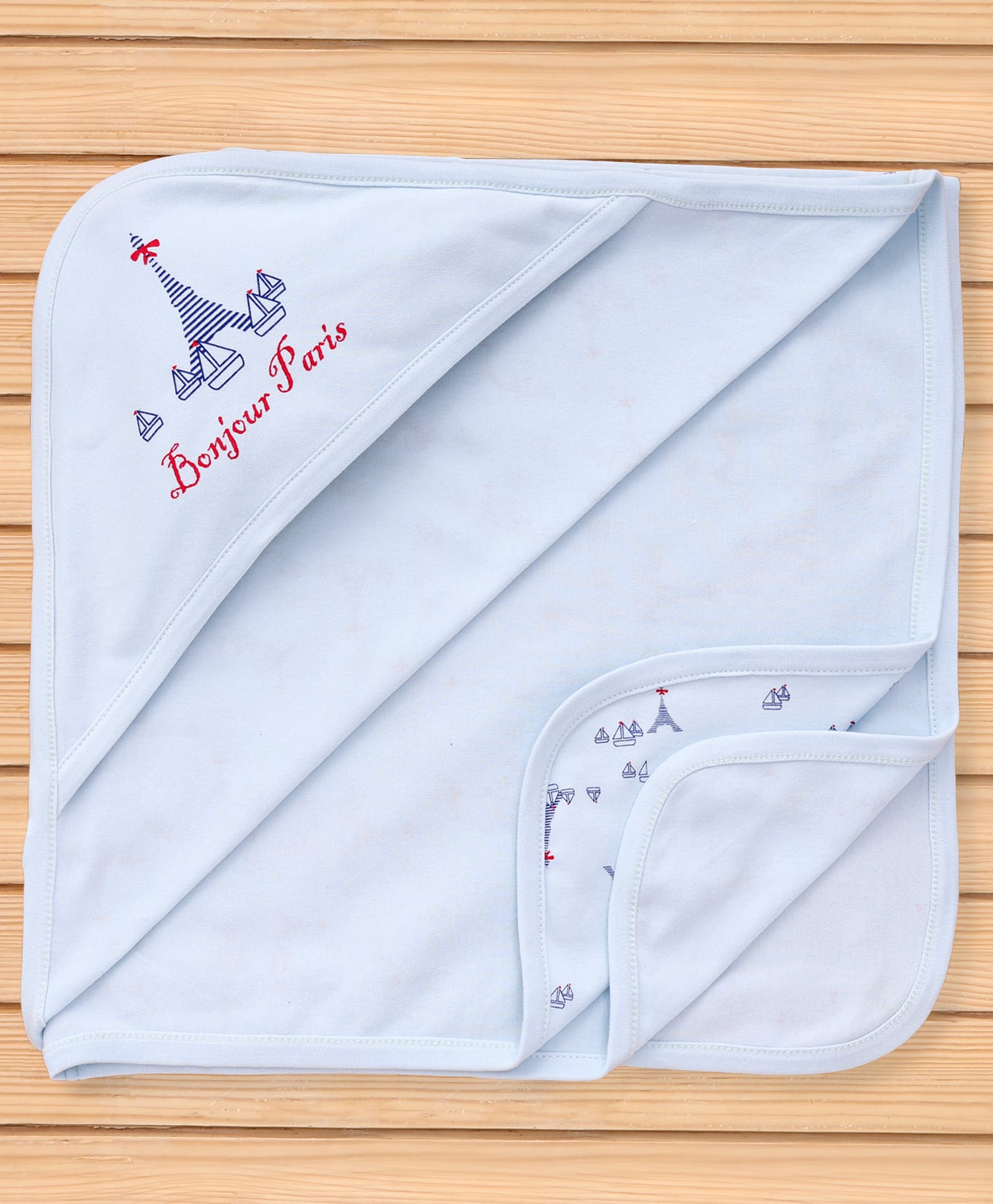 Pink Rabbit Interlock Knit Hooded Towel with Benjour Paris Print L 84 x B 84 cm - Light Blue-image-26