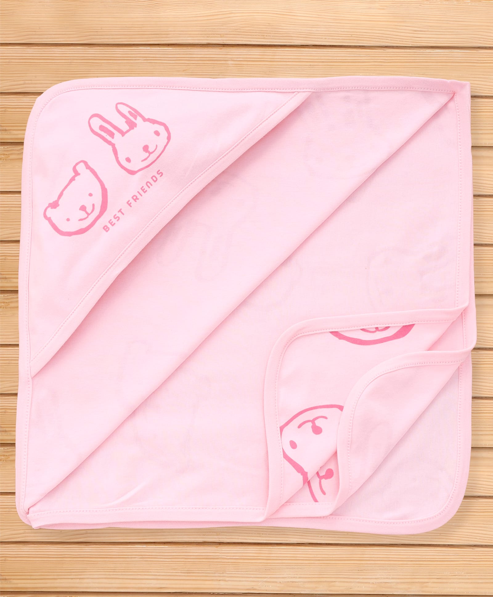 Pink Rabbit Interlock Knit Hooded Towel with Best Friends Print L 84 x B 84 cm - Pink-image-24