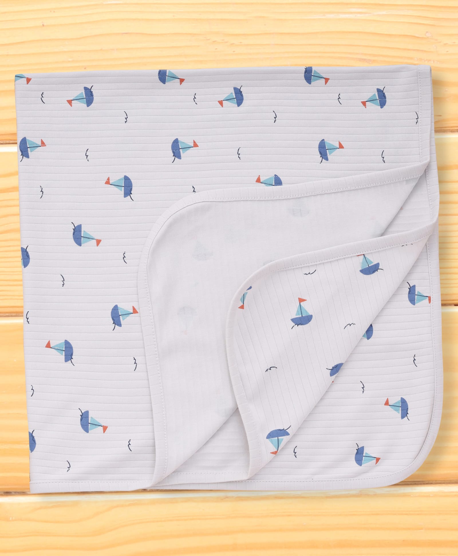 Pink Rabbit Interlock Knit Hand & Face Towel With Boat Print L 84 x B 84 cm - Light Grey-picture-31