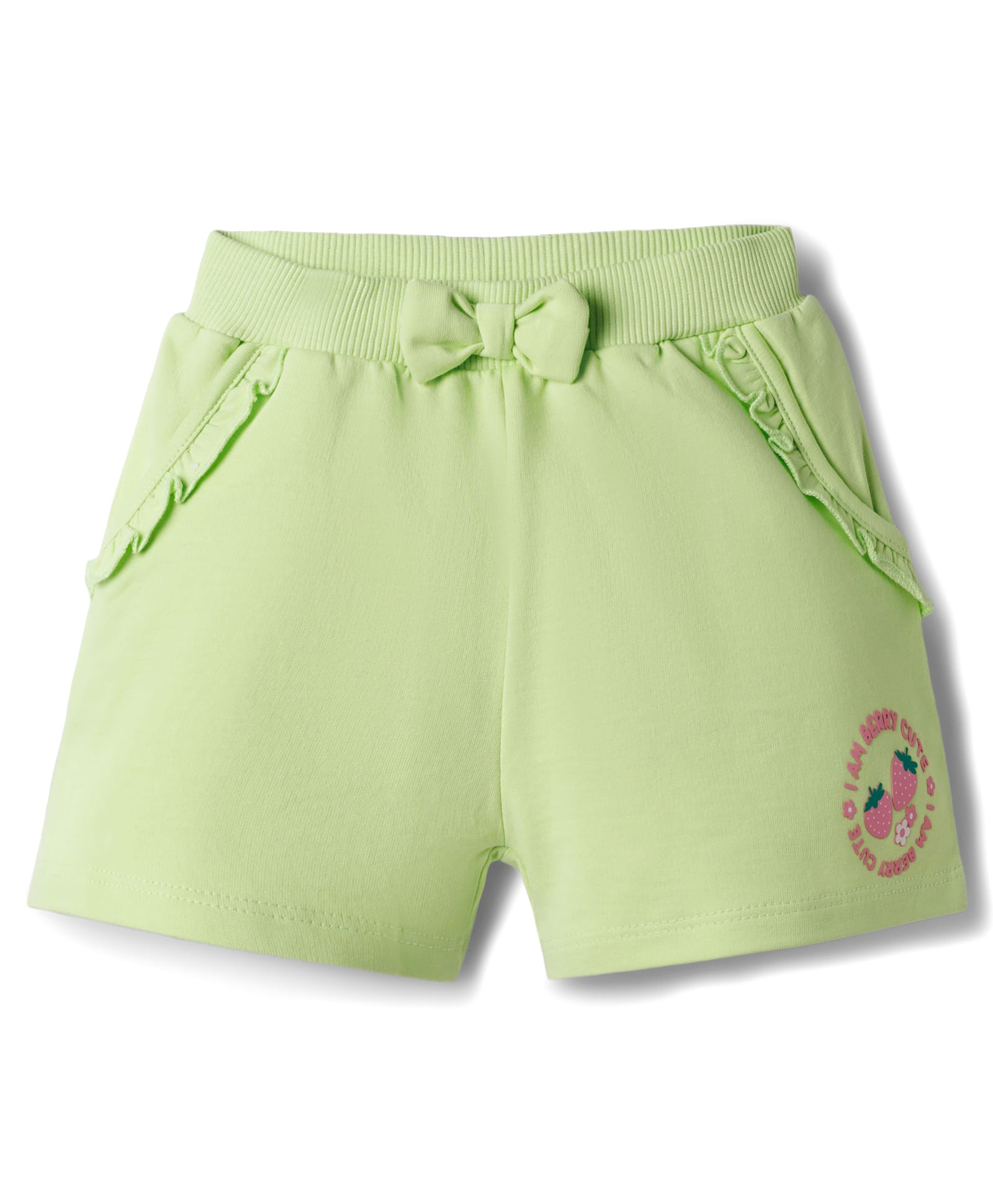 Babyhug Terry Knit Mid Thigh Shorts with Strawberry Print - Limegreen-image-9