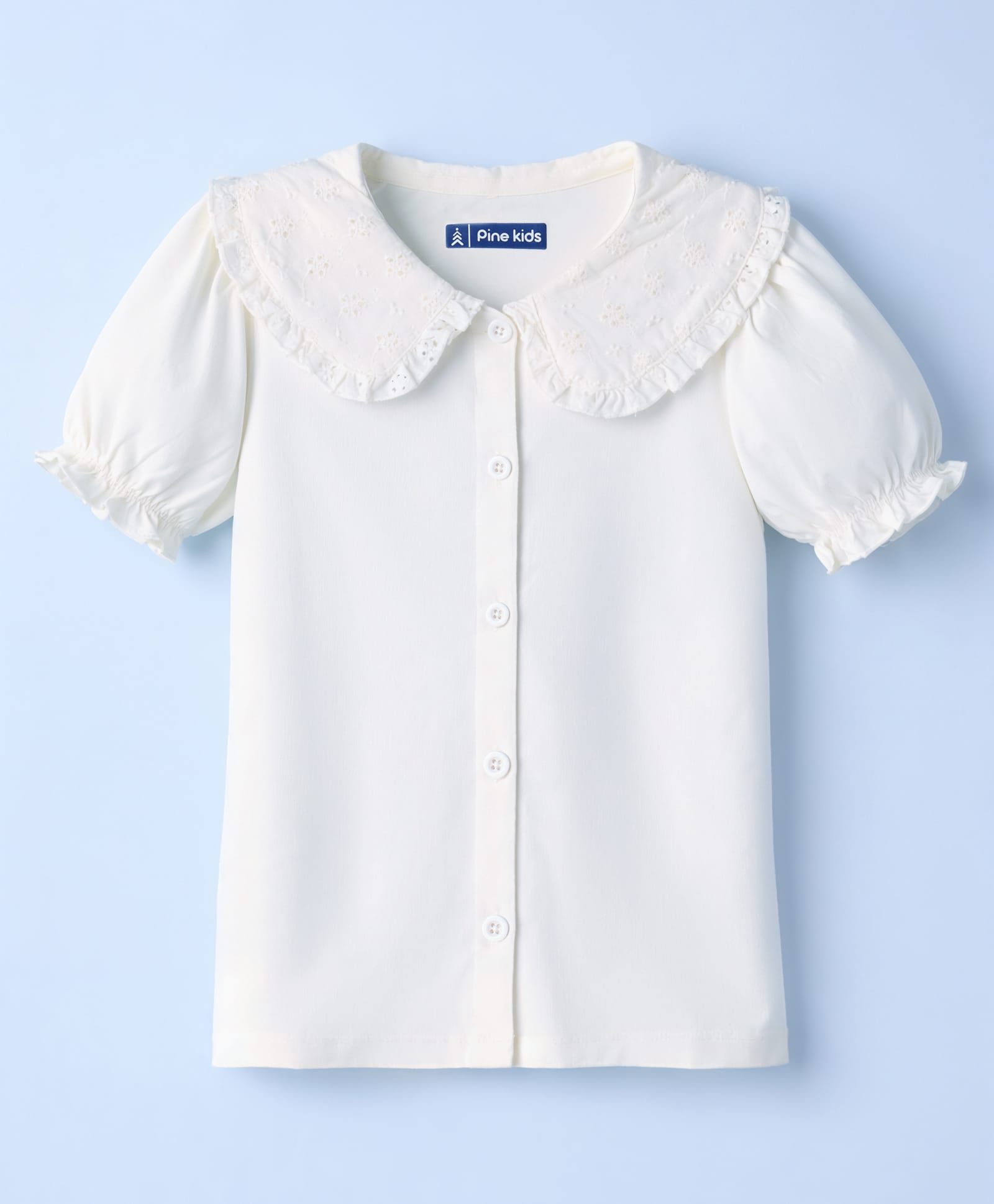 Pine Kids Cotton Knit Top with Peter Pan Collar and Puff Sleeves White 7-8 Years-picture-16