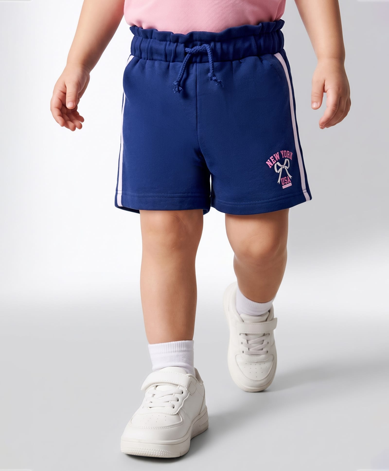 Babyhug Terry Knit Mid Thigh Length Shorts with New York Print & Tape Detailing - Navy Blue-image-25