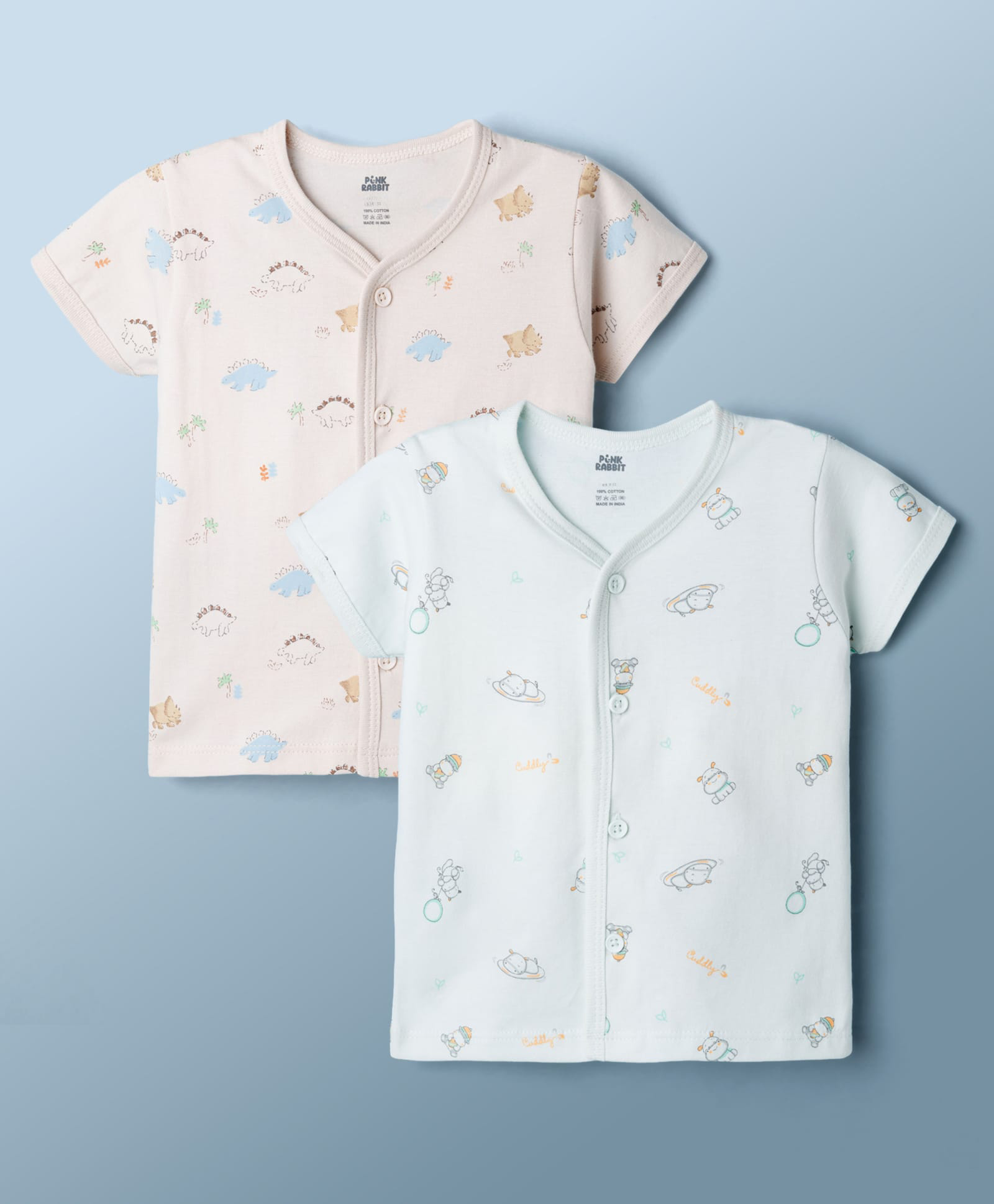 Pink Rabbit Sinker Knit Half Sleeves Jhablas with Animal Print Pack of 2 - Grey & Light Blue-image-29