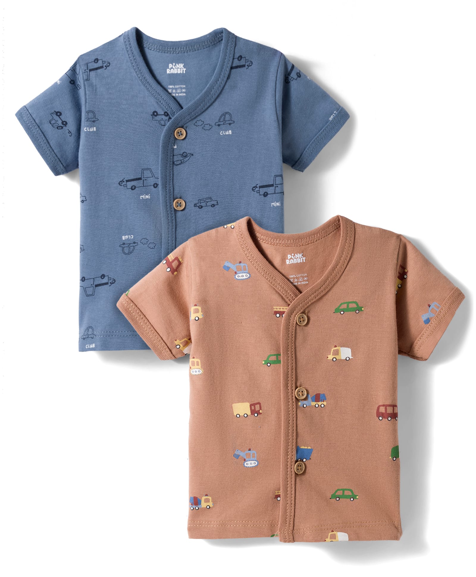 Pink Rabbit Sinker Knit Half Sleeves Vehicles Printed Jhablas Pack of 2 - Blue & Rust-picture-13