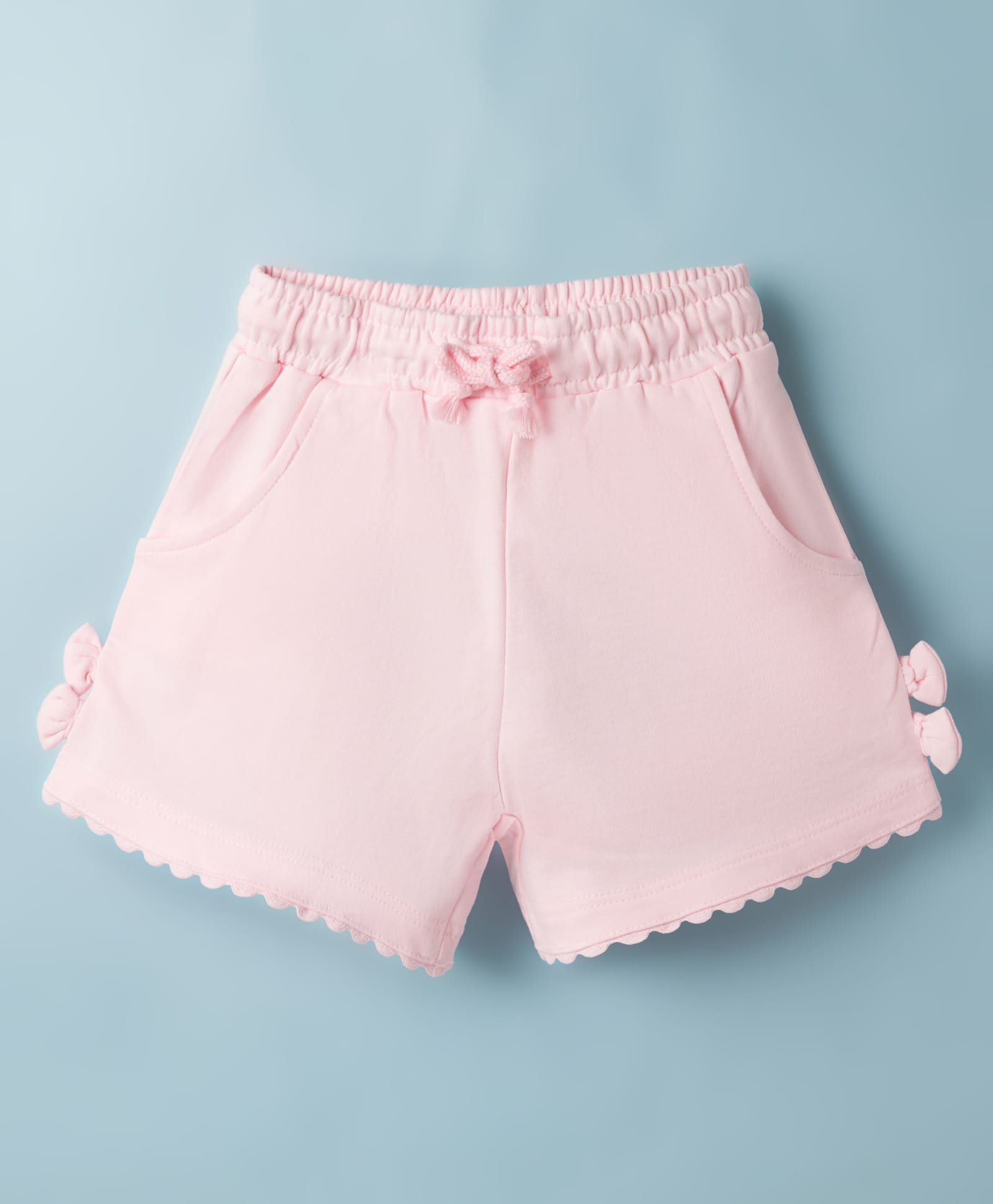 Babyhug Terry Knit Mid Thigh Solid Color Shorts with Bow Applique - Pink-picture-11