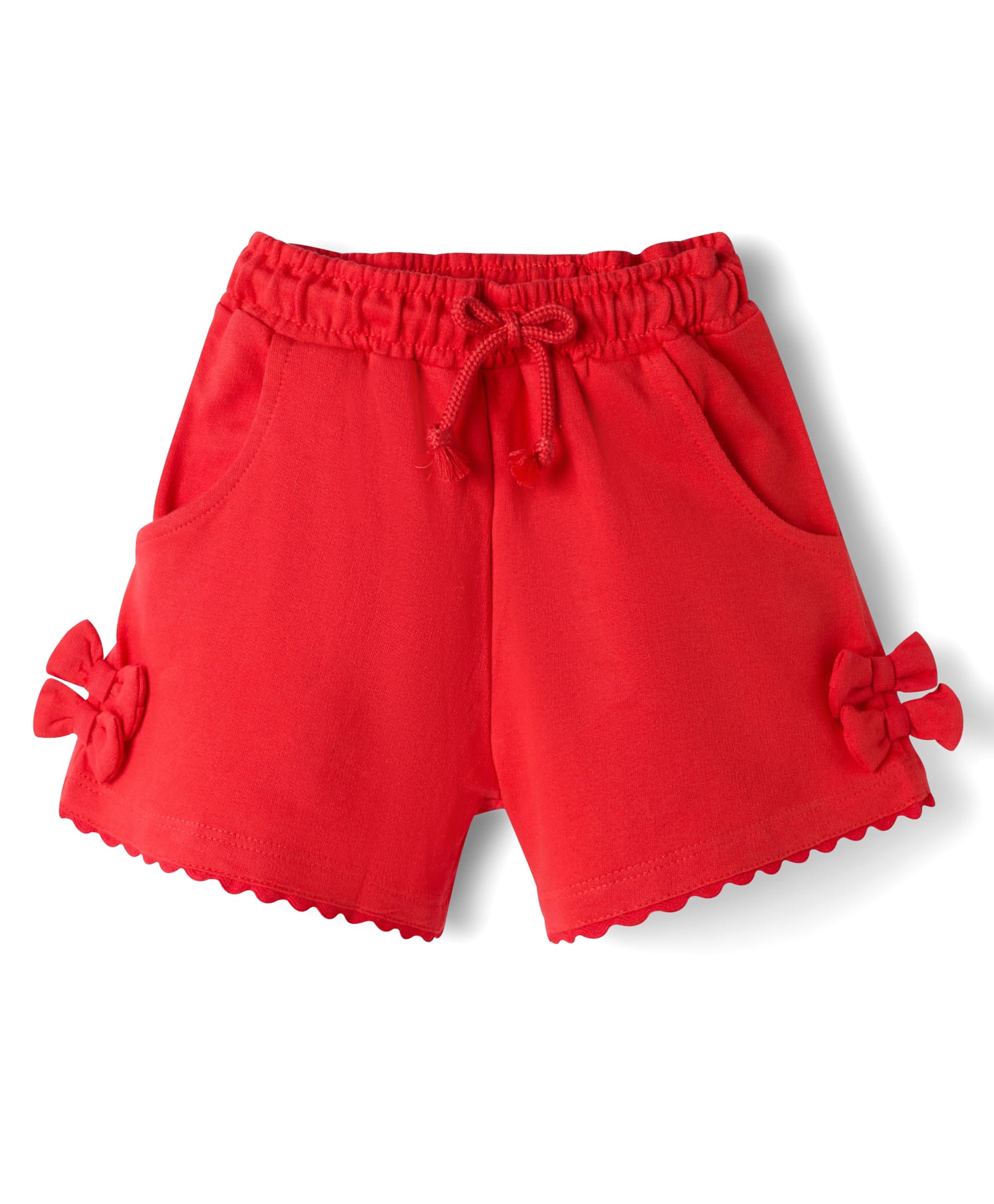 Babyhug Terry Knit Mid Thigh Solid Shorts With Bow Applique - Red-picture-18