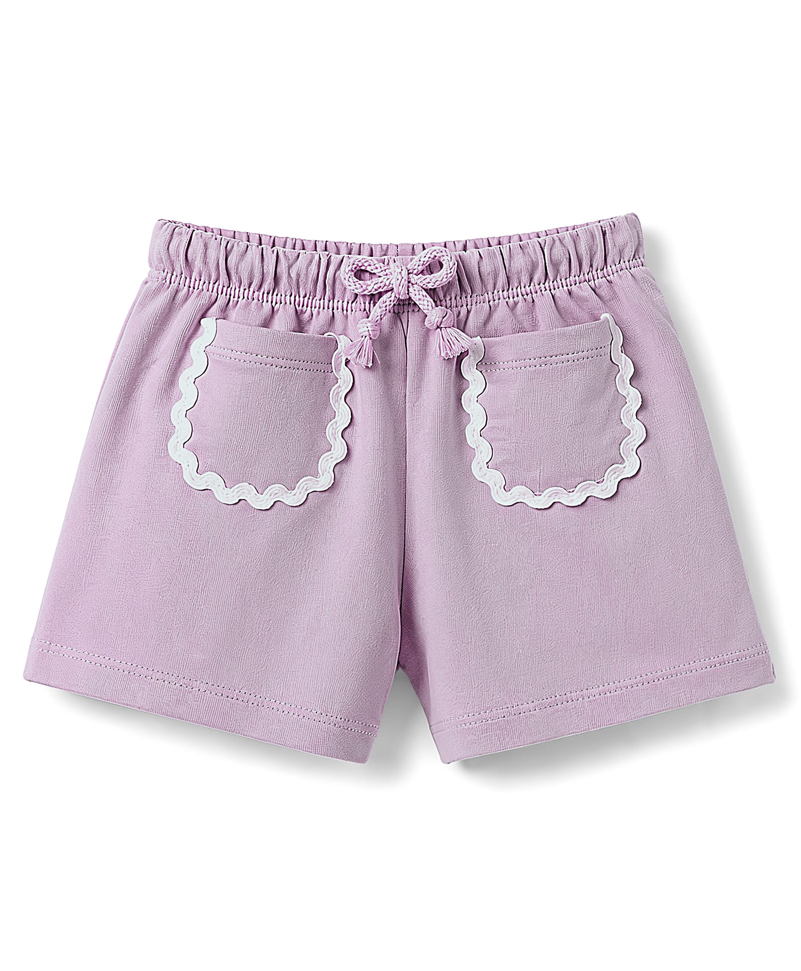 Babyhug Terry Knit Mid Thigh Solid Shorts With Lace Detailing - Lavender-image-4