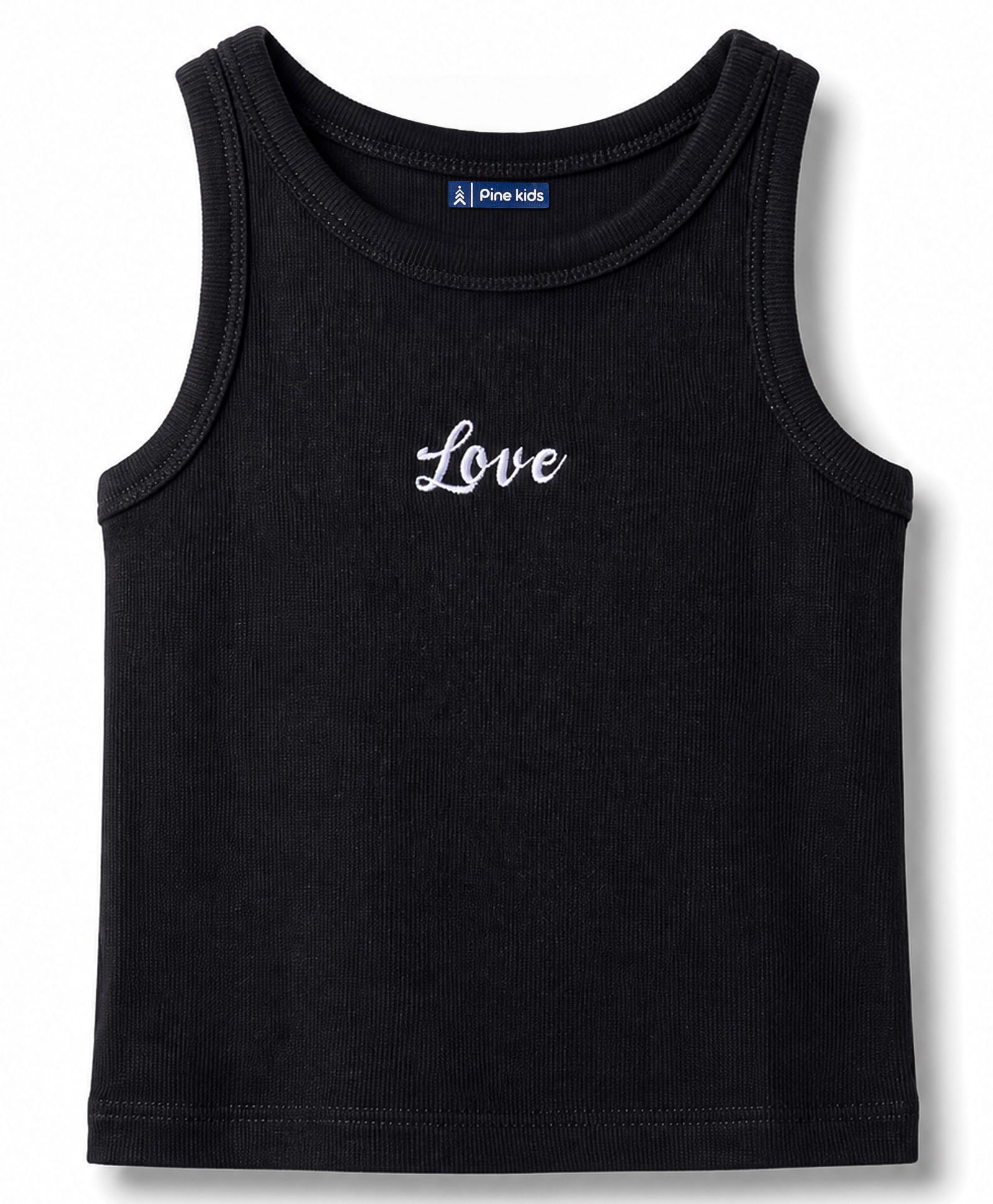 Pine Kids Cotton Lycra Knit Tank Top with 'Love' Embroidery Black 6-7 Years-image-25