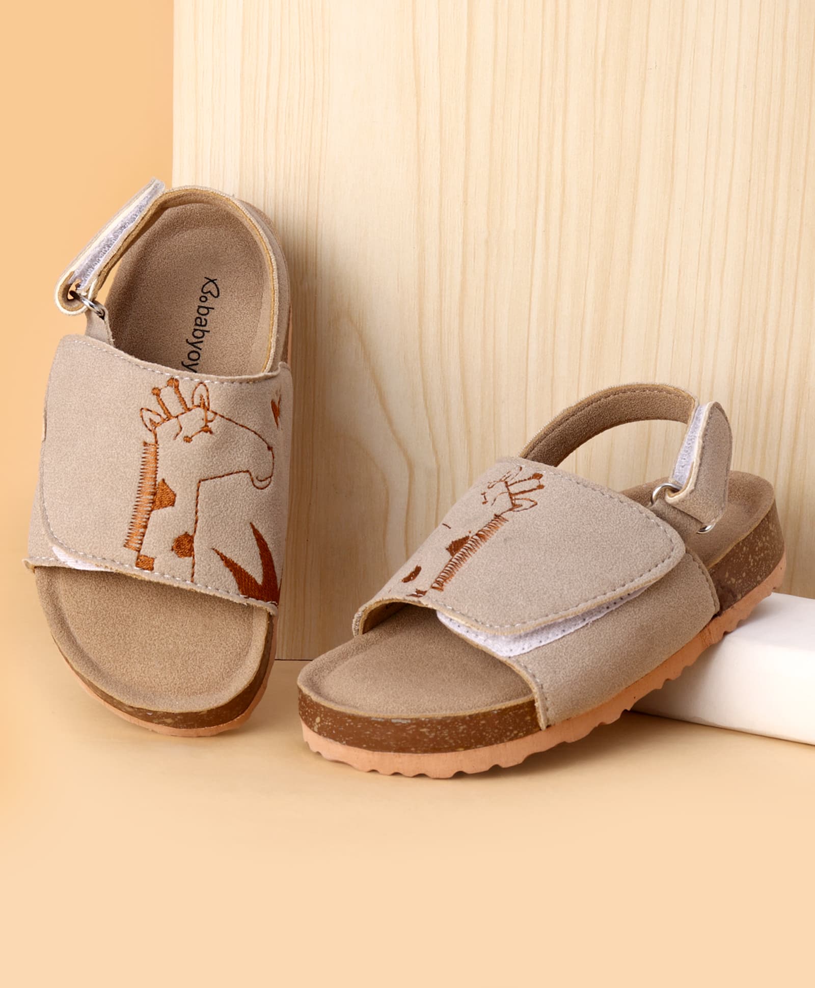 Babyoye Velcro Closure Sandals With Giraffe Embroided - Cream-image-21