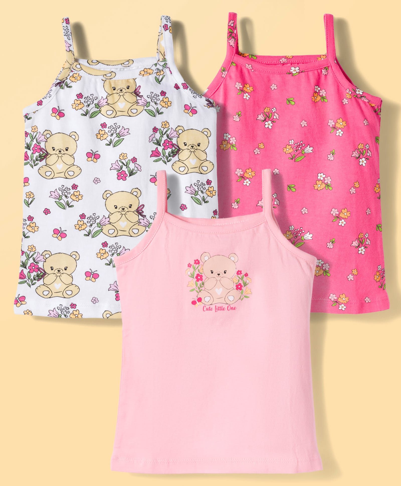 Babyhug 100% Cotton Single Jersey Knit Sleeveless Slips With Teddy & Floral Print Pack of 3 - Multicolor-image-16