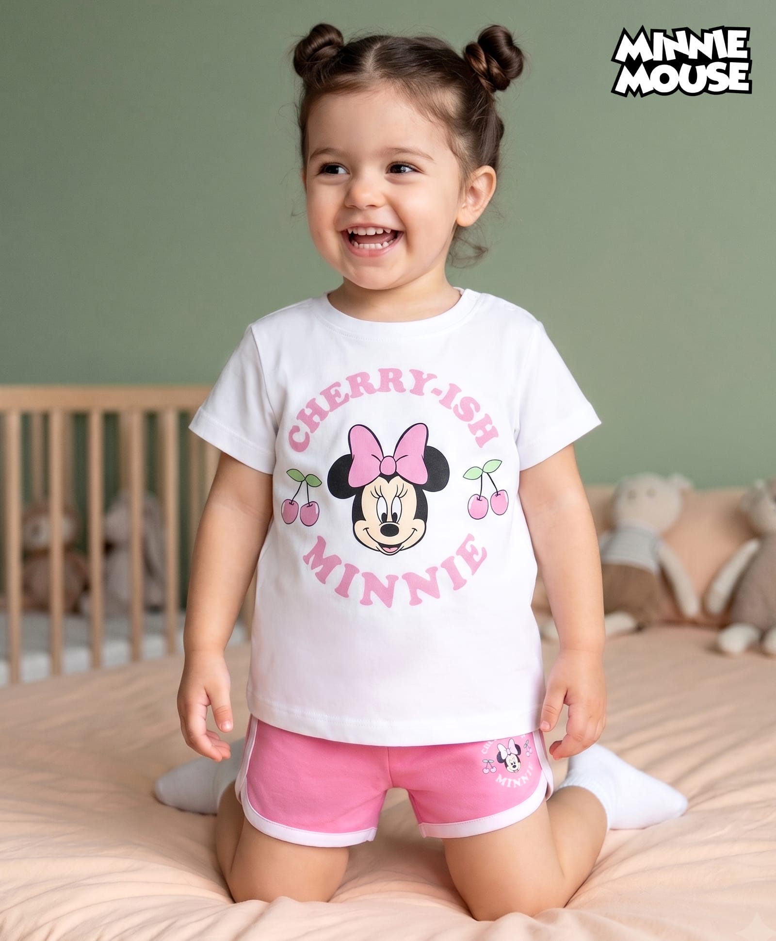 Babyhug Disney Single Jersey Knit T-Shirt & Shorts Night-Suit With Minnie Mouse Graphics - Multicolor-image-25