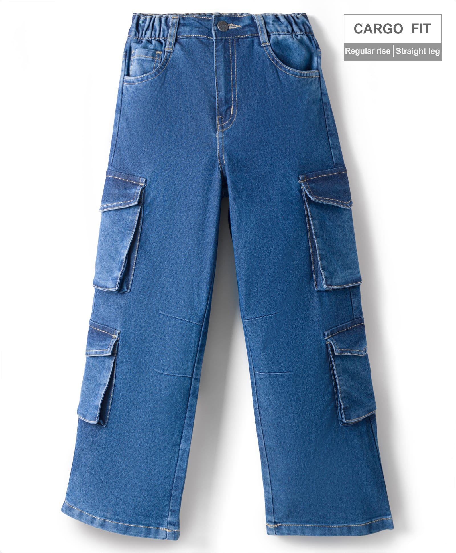 arias by lara dutta Arias Cotton Elastane Woven Full Length Stretchable Straight Fit Jeans with Cargo Pockets - Blue-picture-13