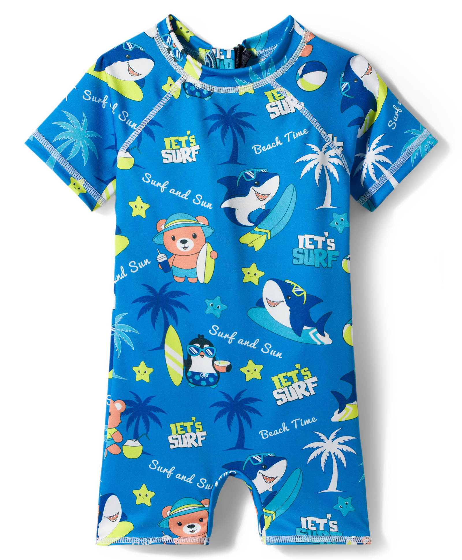 Babyhug Half Raglan Sleeves Water Repellent Legged Swimsuit With Shark Print - Blue-image-16