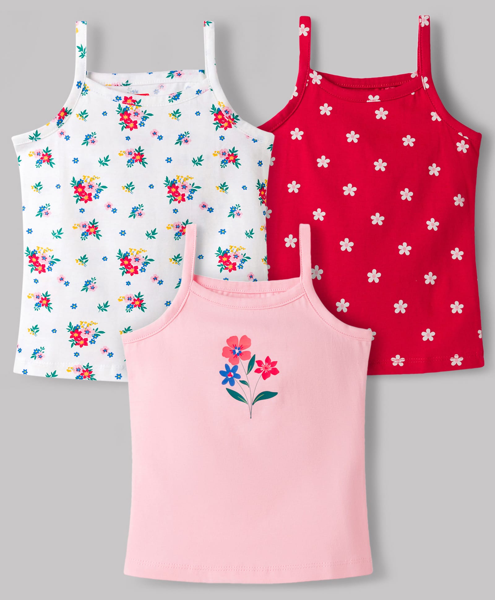 Babyhug 100% Cotton Single Jersey Knit Sleeveless Slips With Floral Print Pack of 3 - Multicolor-picture-12