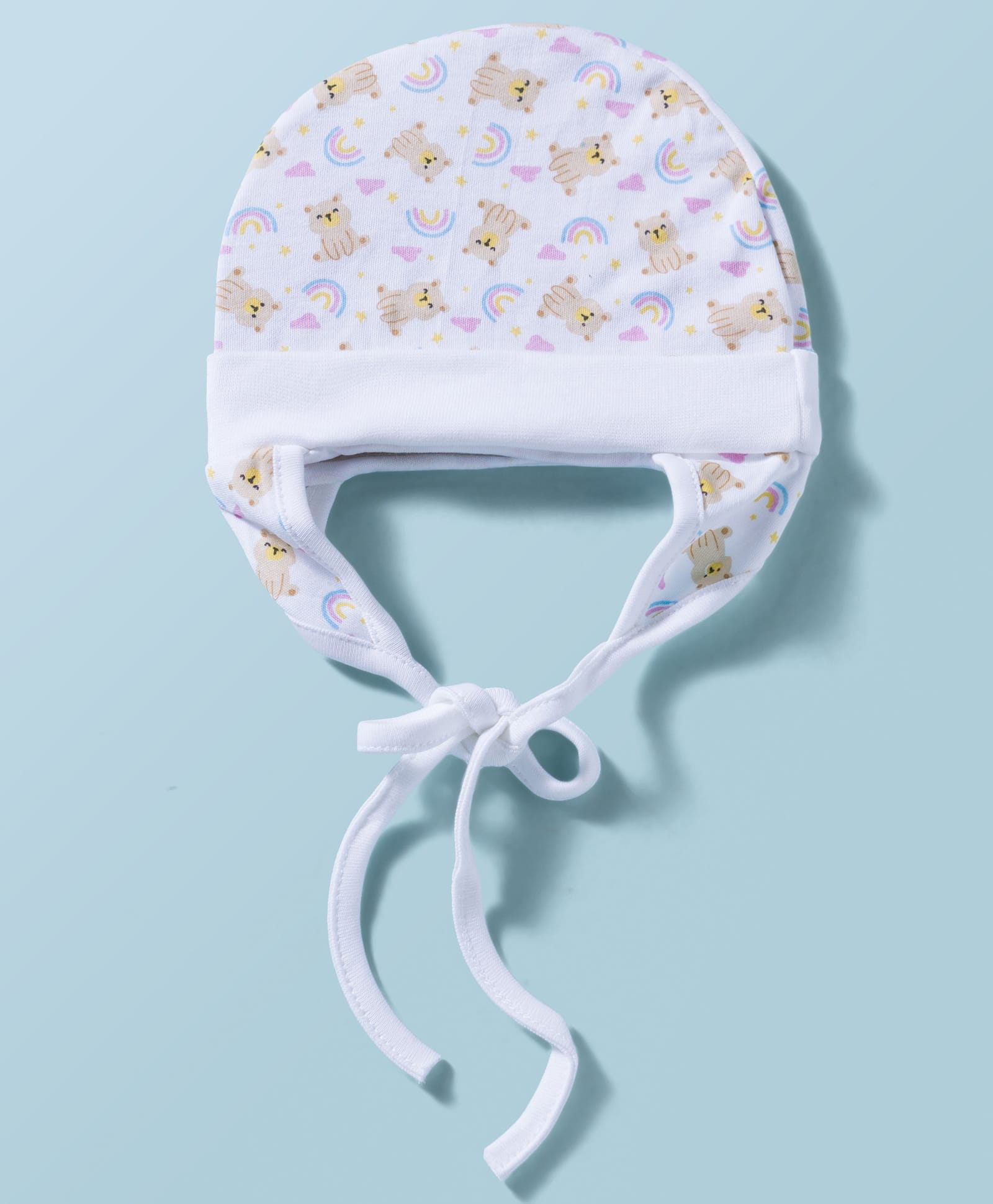 Ben Benny Interlock Knit Animal & Rainbow Printed Baby Cap With Ears White - Diameter 10.5 cm-picture-16