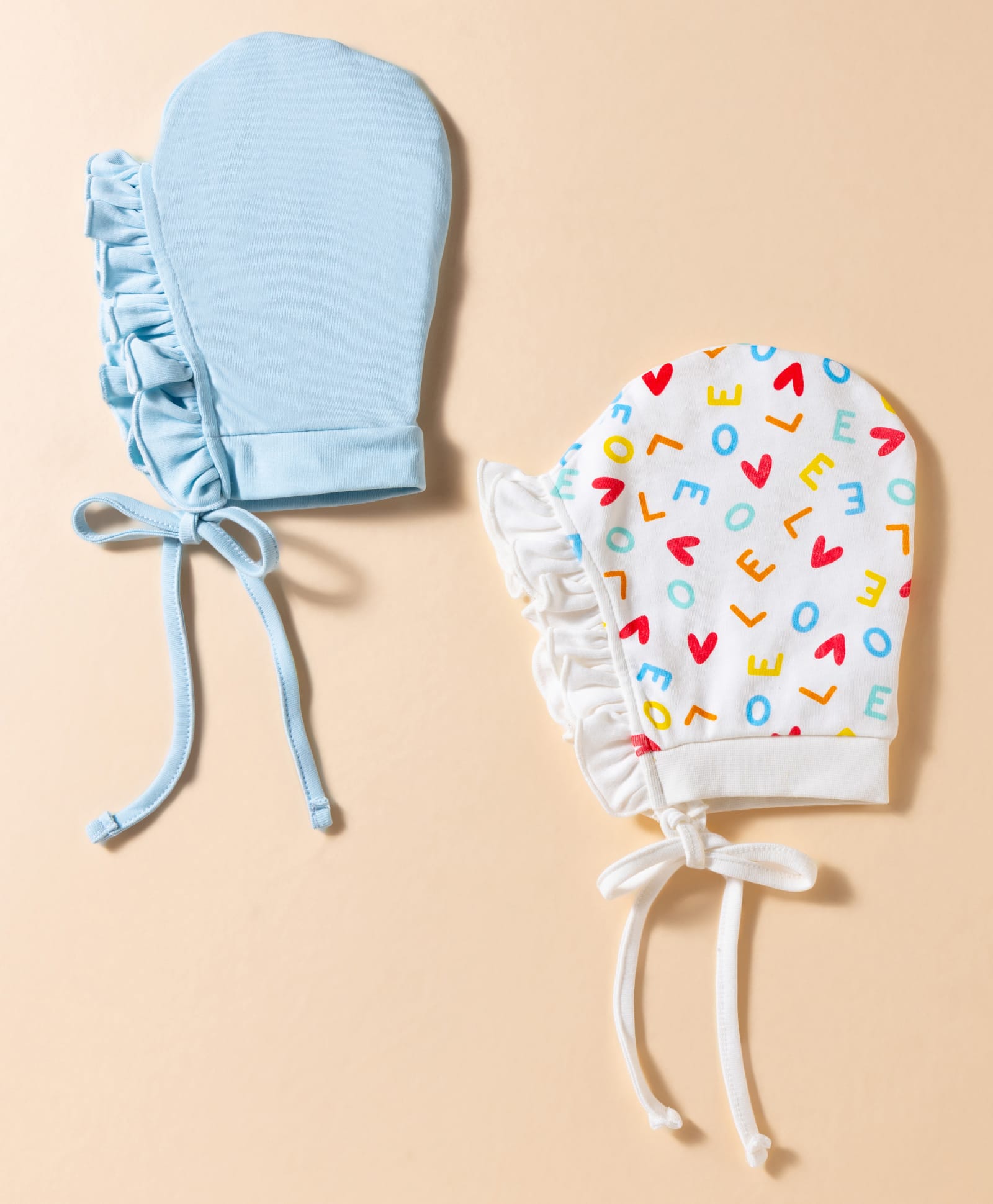 Ben Benny Interlock Knit Frill Baby Caps With Love Print Pack of 2 Multicolor- Diameter 17 cm-picture-10