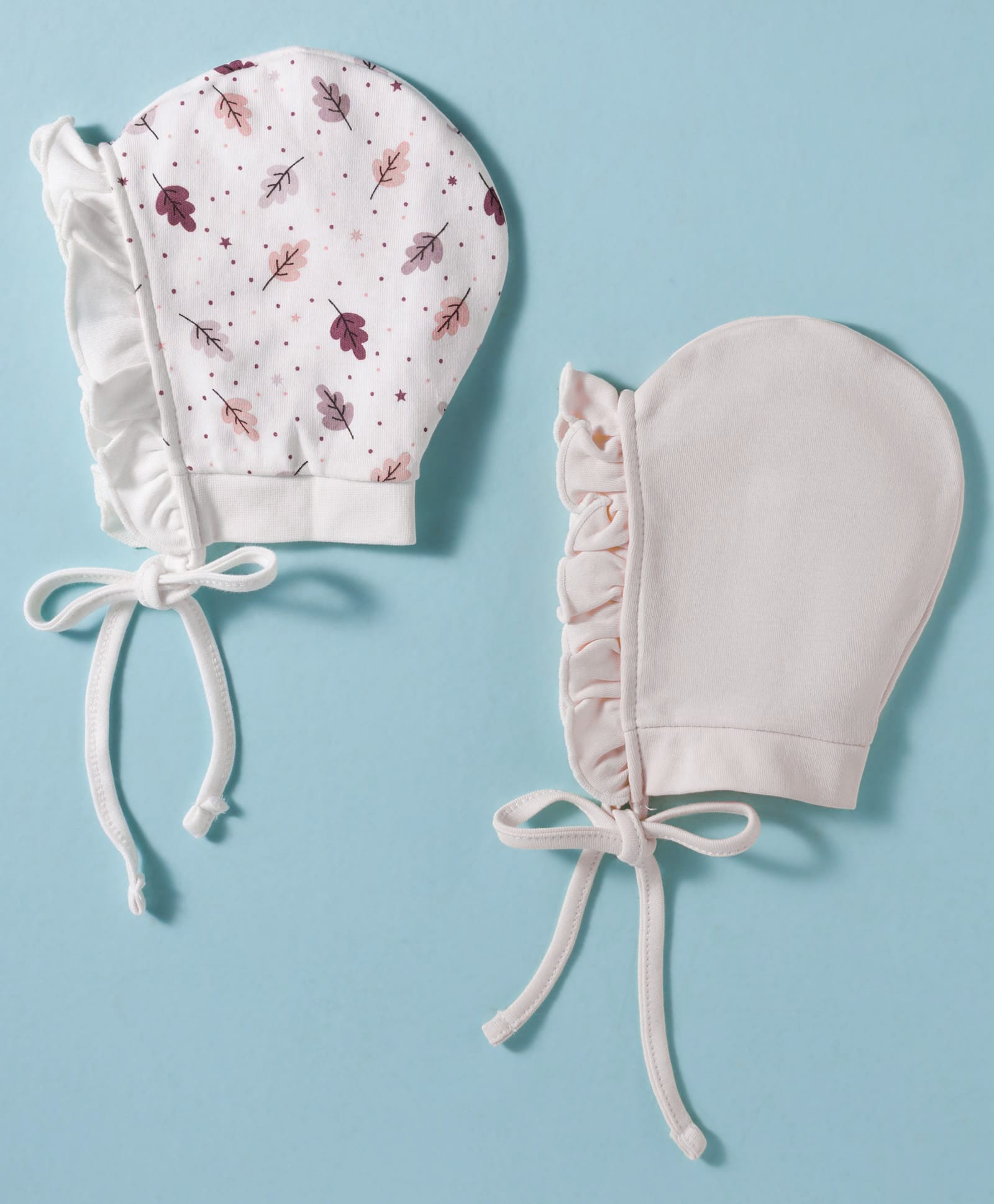 Ben Benny Interlock Knit Frill Baby Caps With Leaf Print Pack of 2 Multicolor - Diameter 17 cm-picture-27