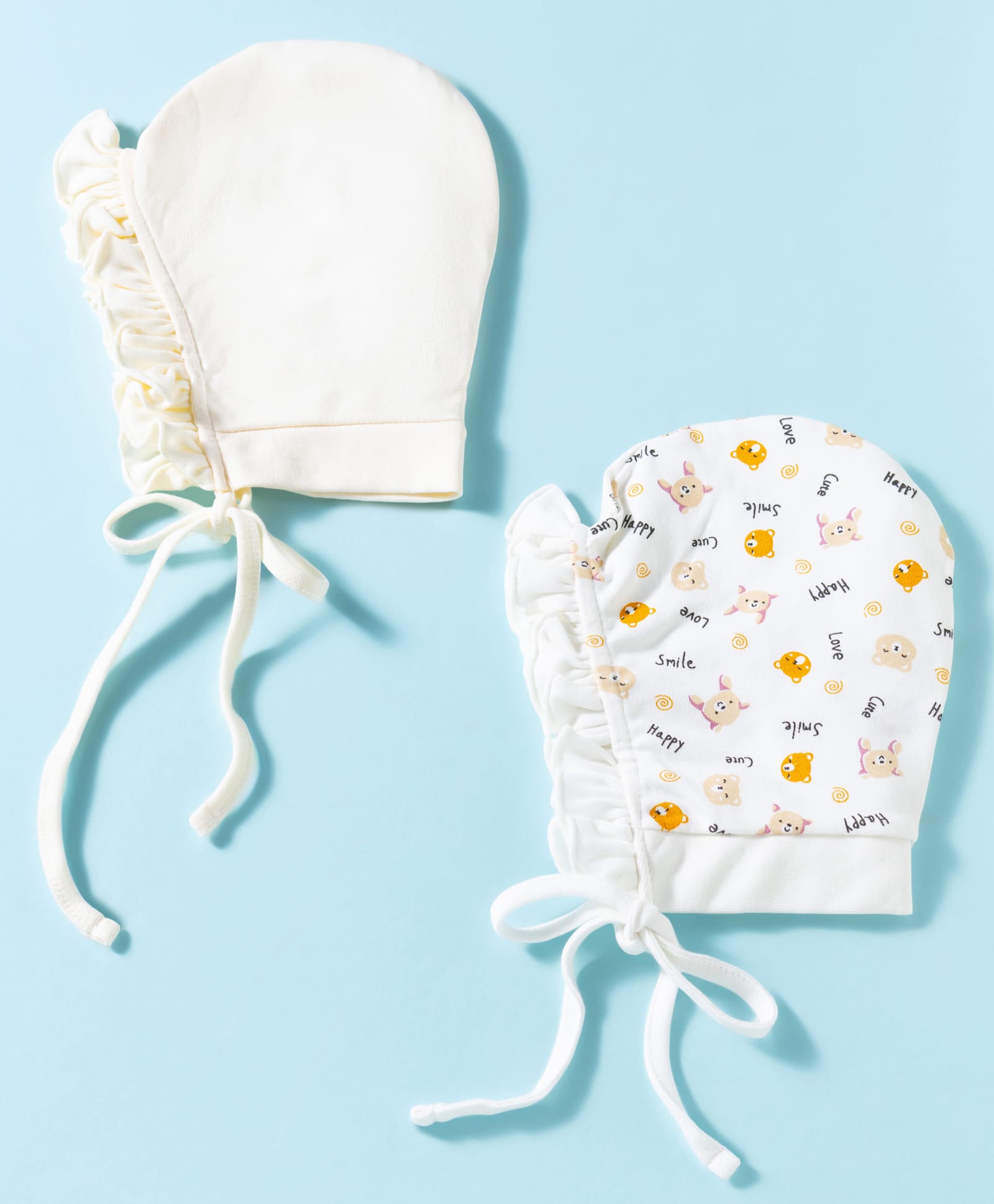 Ben Benny Interlock Knit Frill Baby Caps With Love Print Pack of 2 Multicolor- Diameter 9 cm-picture-12