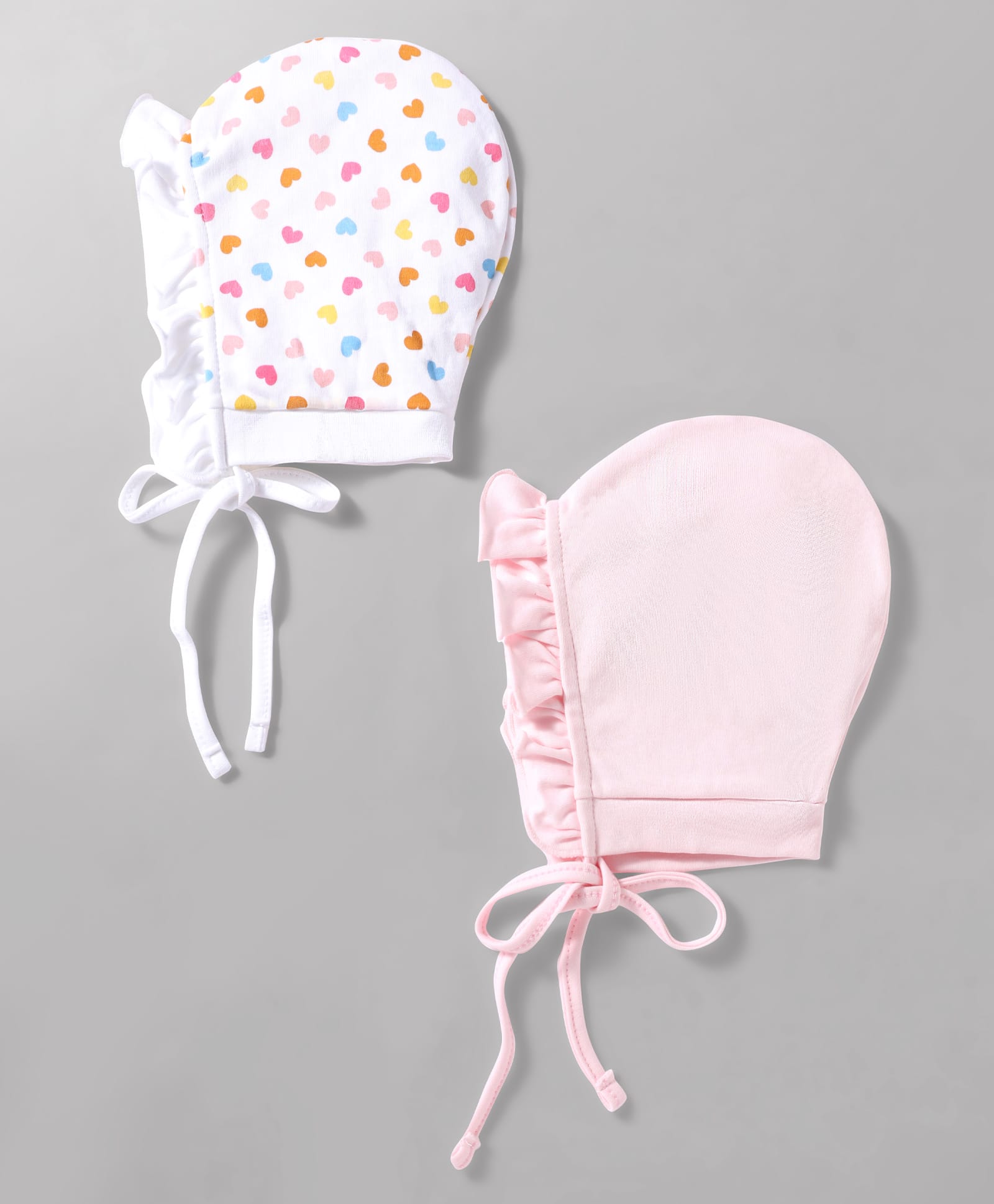 Ben Benny Interlock Knit Heart Printed Frill Baby Caps Pack of 2 Multicolor - Diameter 10 cm-picture-16