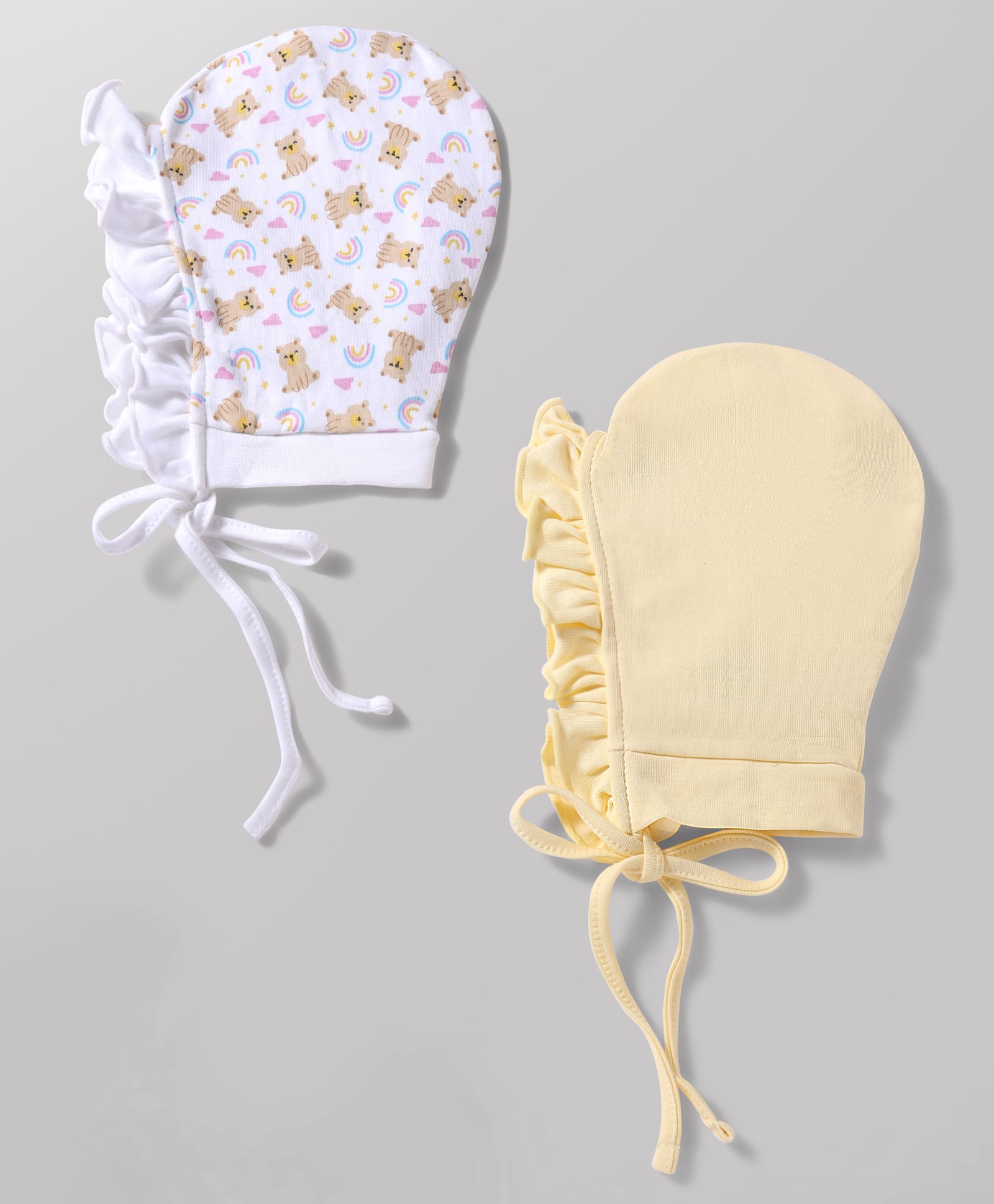 Ben Benny Interlock Knit Animal Printed Frill Baby Caps Pack of 2 Multicolor - Diameter 8 cm-picture-17